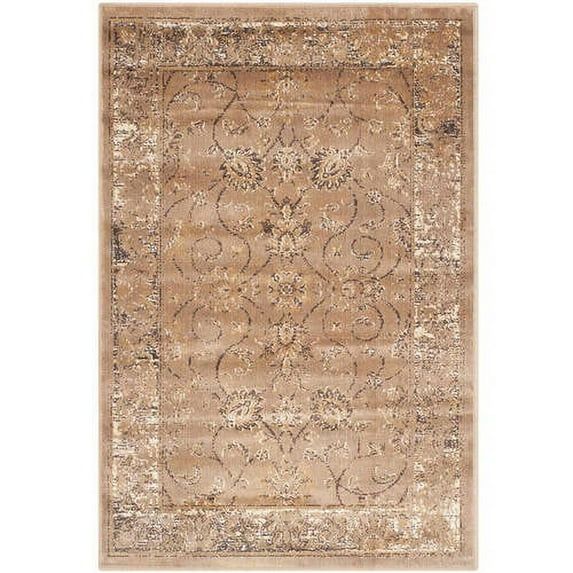 Taupe Floral Viscose Round Area Rug, 8' x 10'