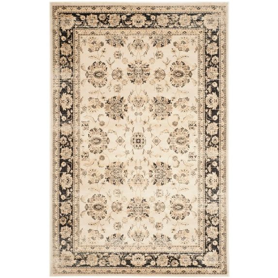 Elegant Beige Vintage Viscose Round Area Rug, 6'7" x 9'2"