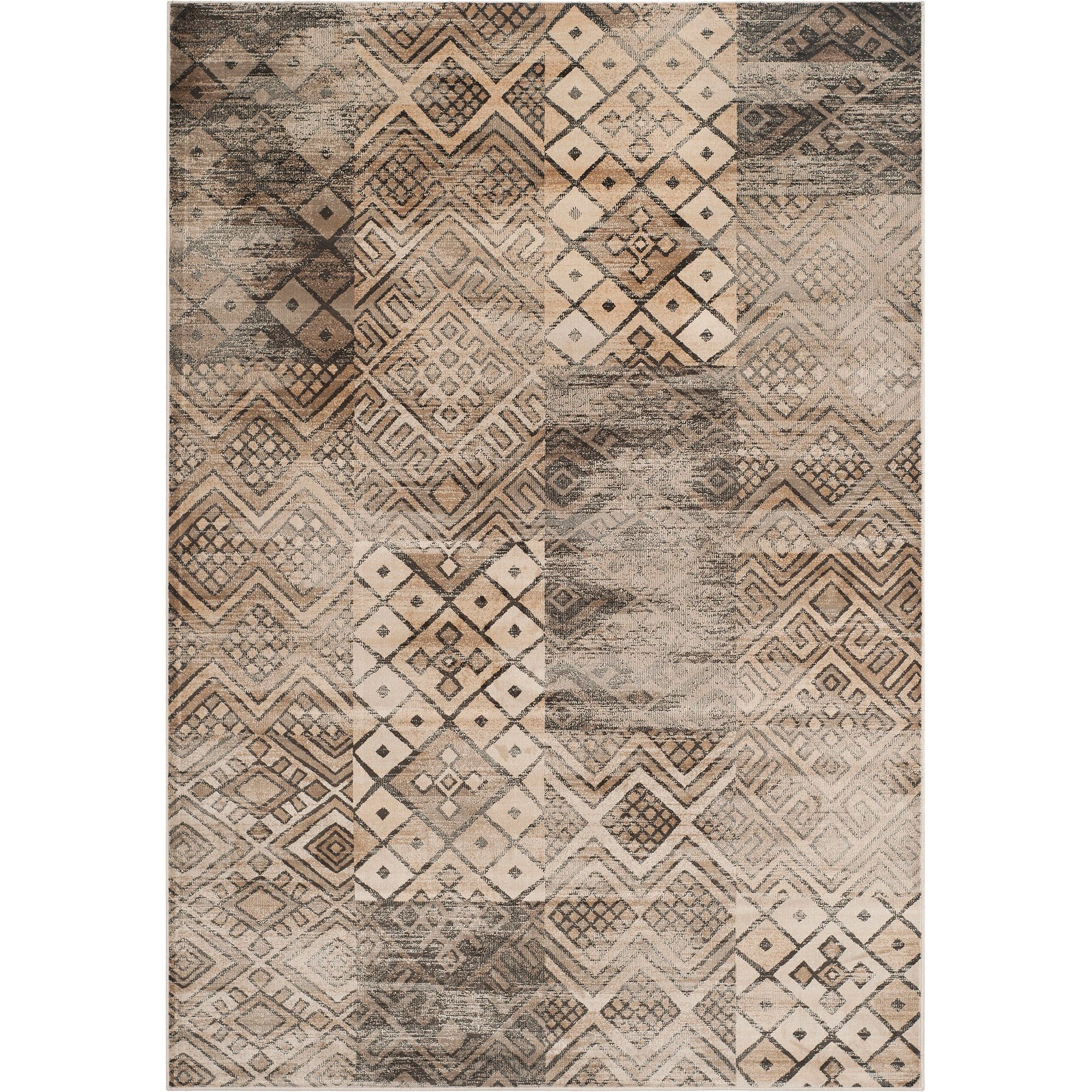 Gray Geometric Viscose Rectangular Area Rug, 4' x 5'7"