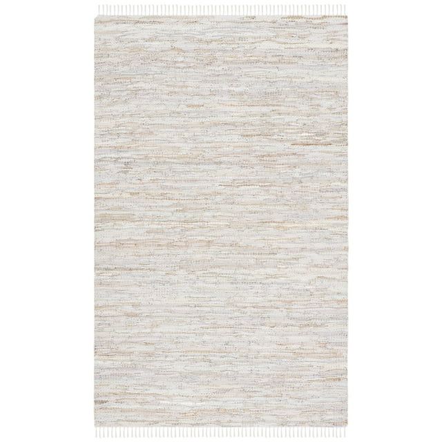 Beige 5' x 8' Handwoven Cotton and Leather Area Rug