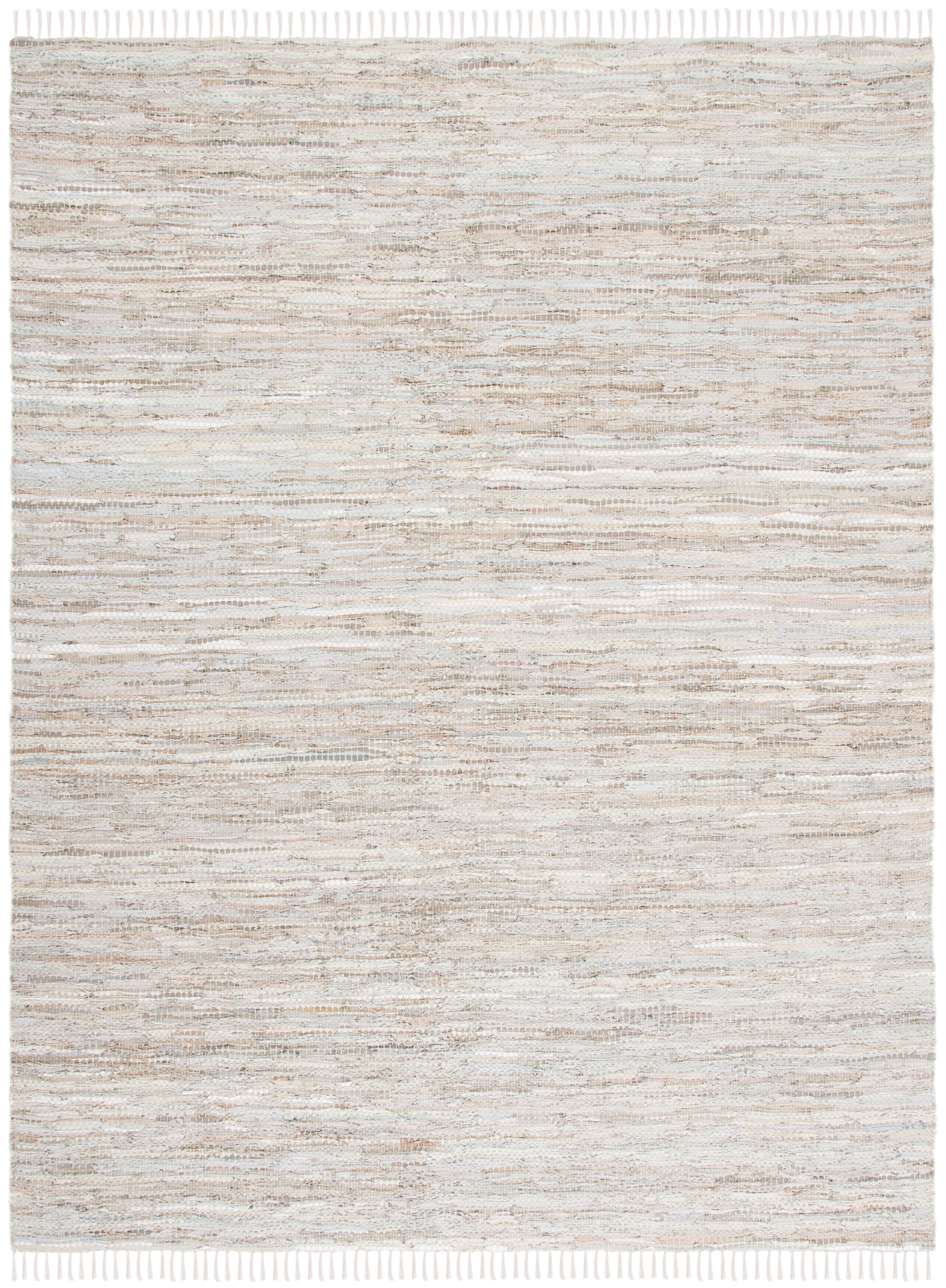 Handwoven Beige Cotton and Leather Area Rug, 8' x 10'
