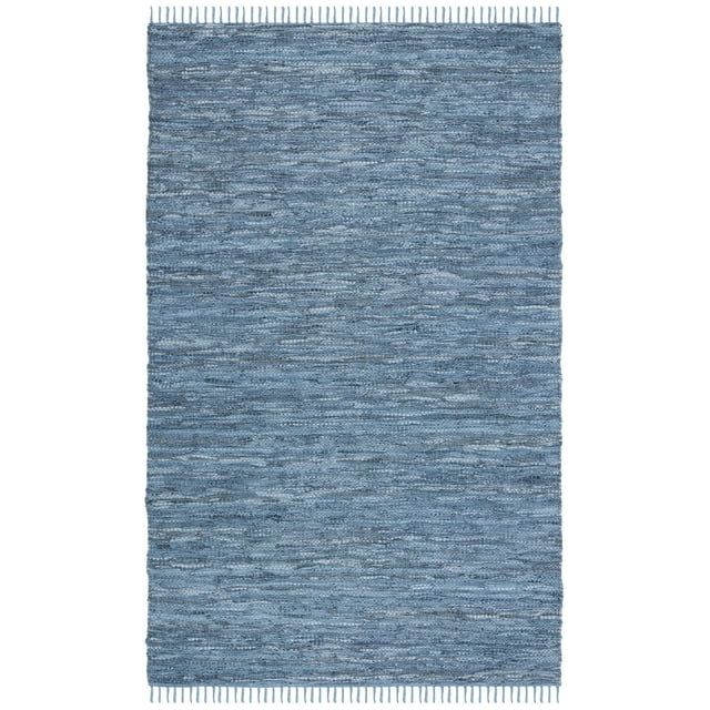 Boho Chic Blue & Grey Handwoven Leather 5' x 8' Area Rug