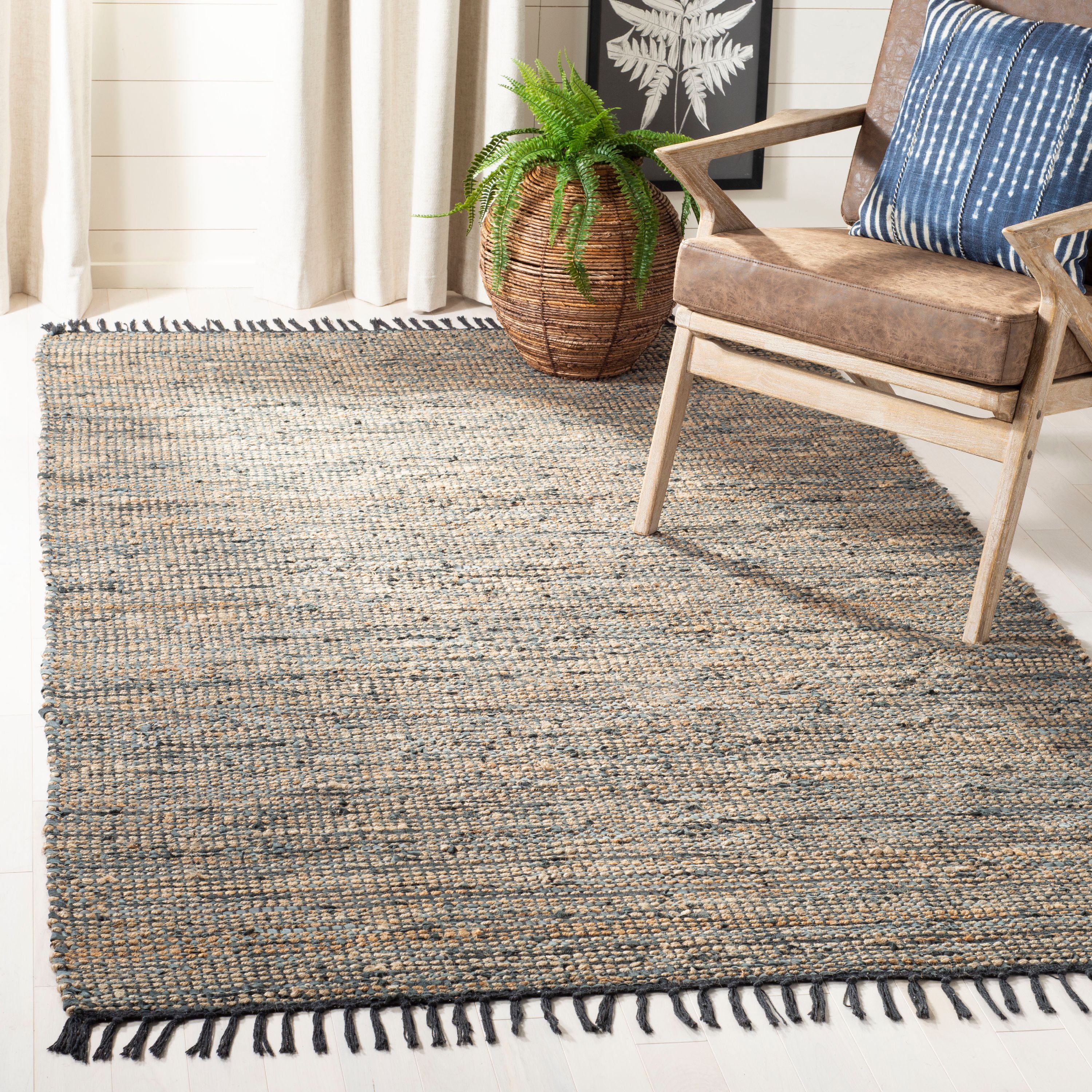 Handwoven Gray Cotton and Cowhide 8' x 10' Area Rug