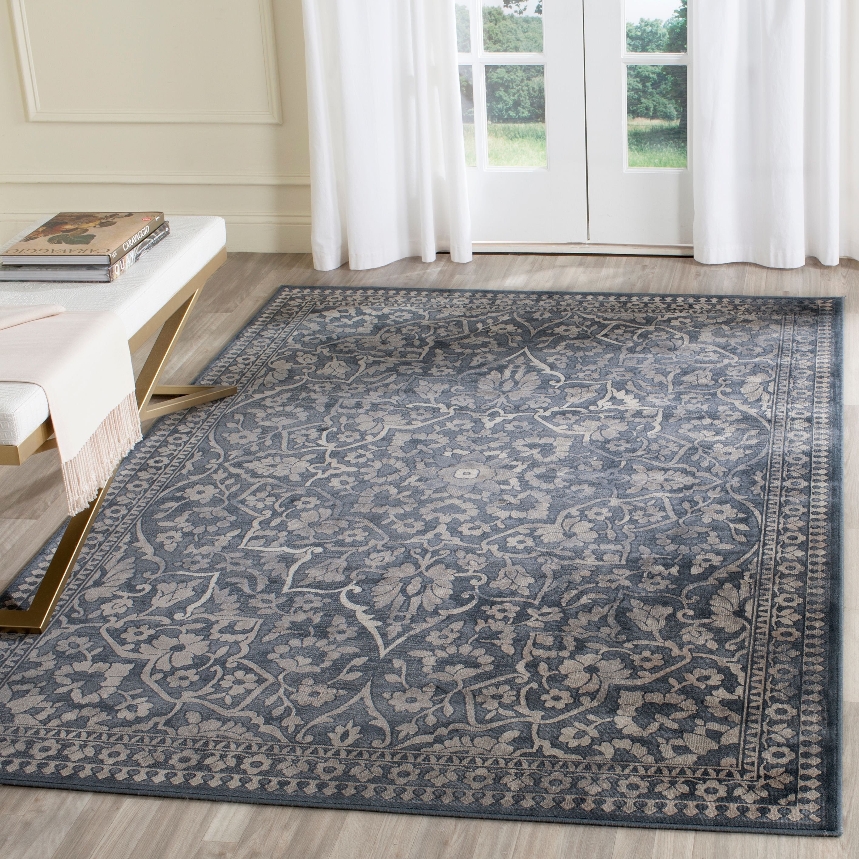 Rectangular Blue Viscose Transitional Area Rug