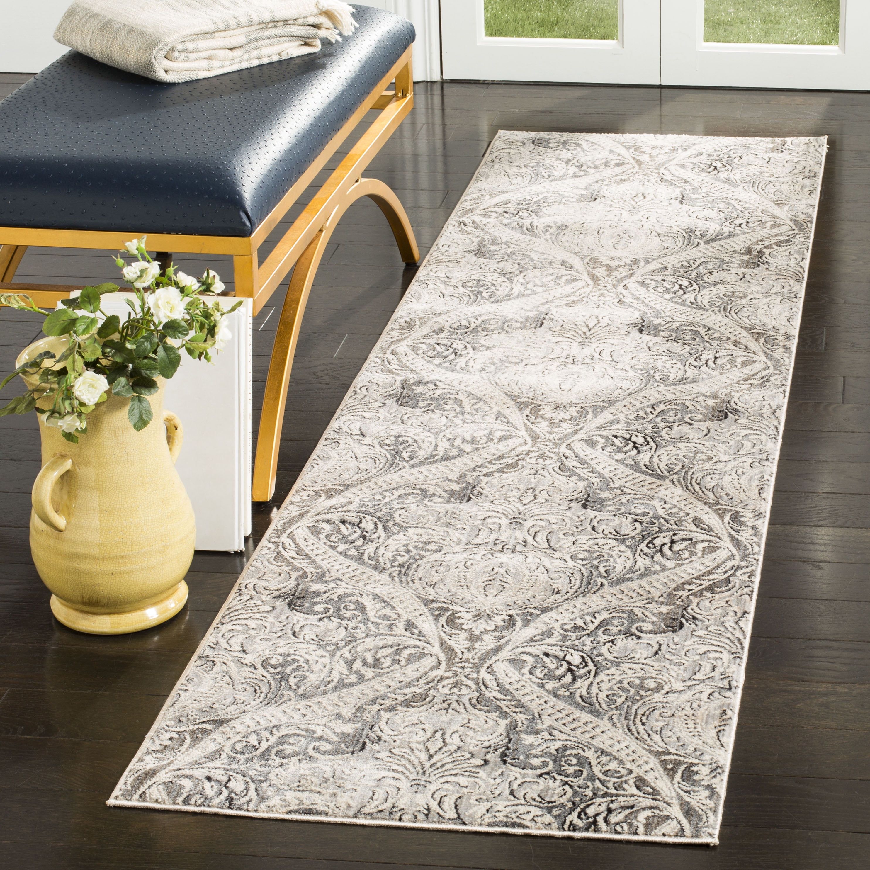 Vintage Persian Gray and Charcoal Polyester Runner Rug