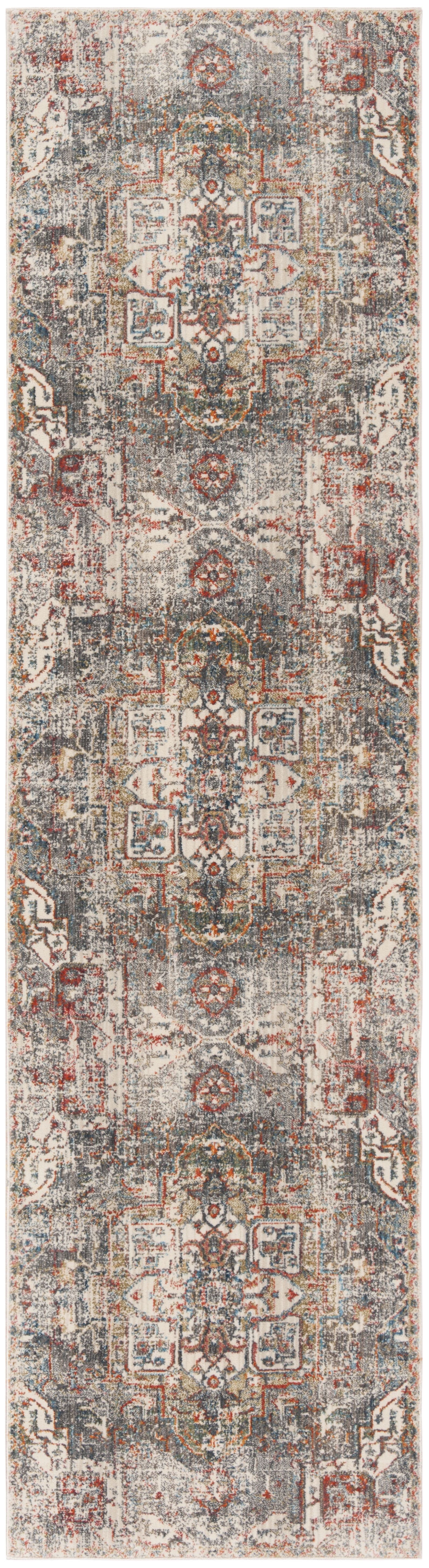 Charcoal Gray & Olive Vintage Persian 24" Easy-Care Synthetic Rug