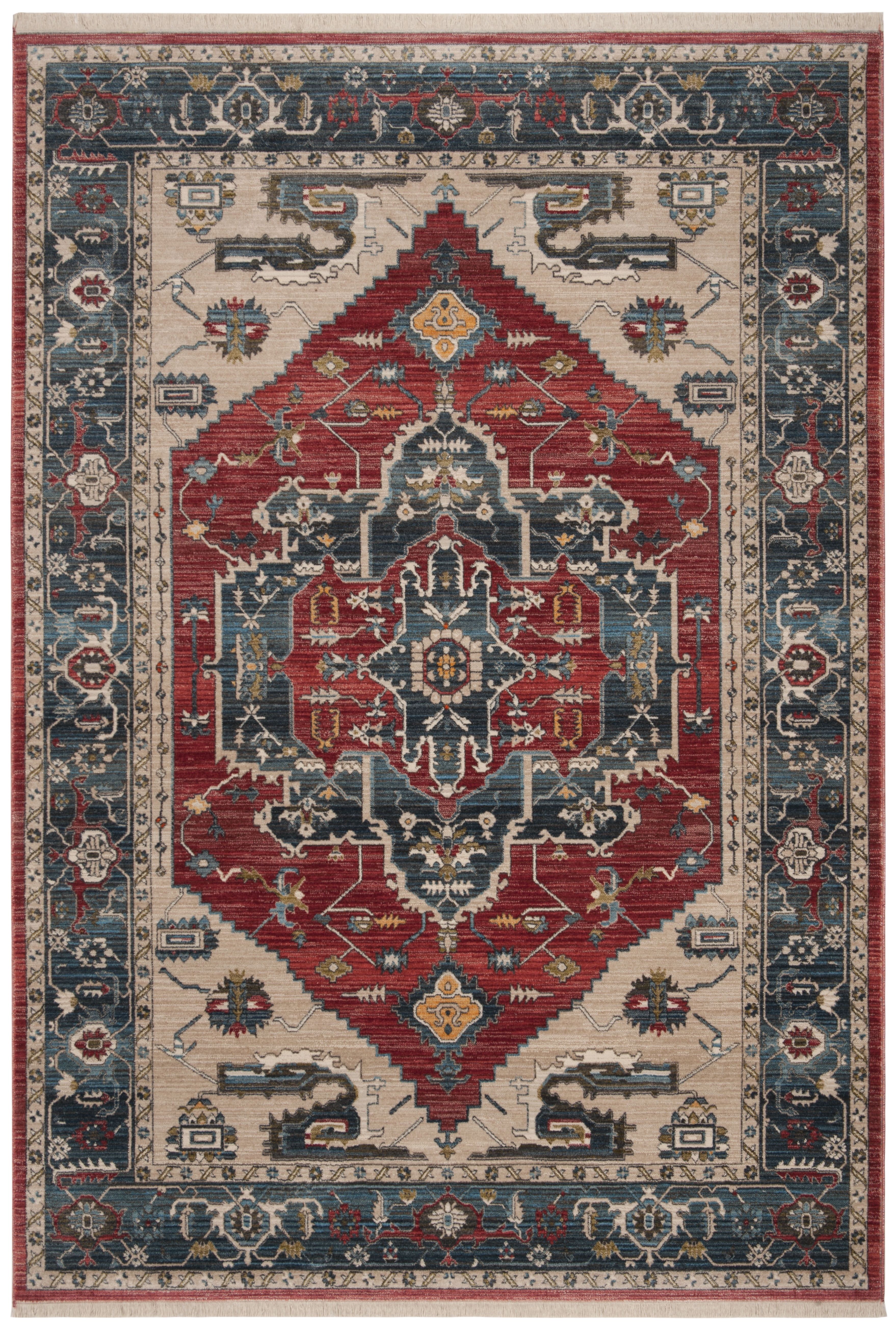 Vintage Persian Red and Blue Floral Bordered 8' x 10' Area Rug