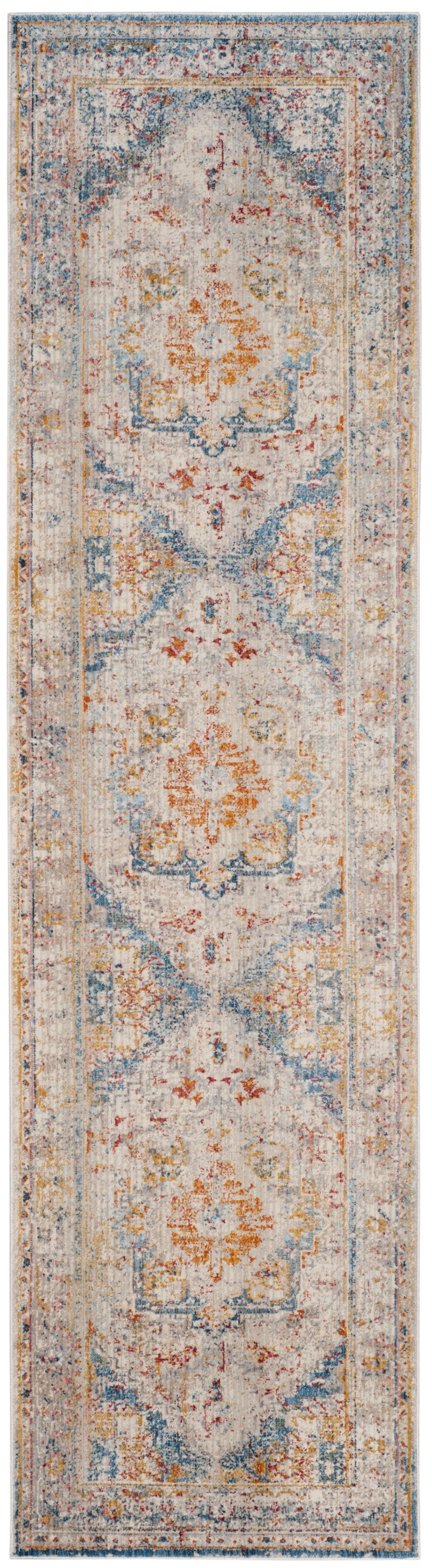 Vintage Persian Blue and Multicolor Synthetic Runner Rug