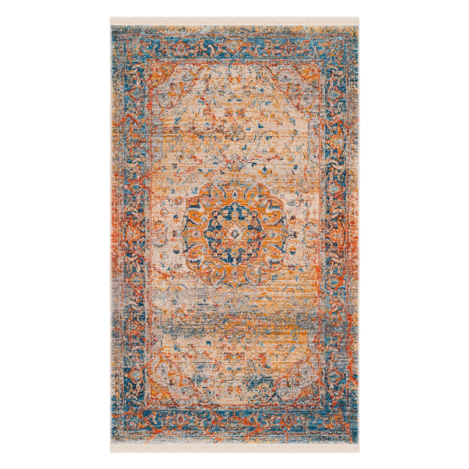 Revived Elegance 4' x 6' Blue and Multicolor Synthetic Rug