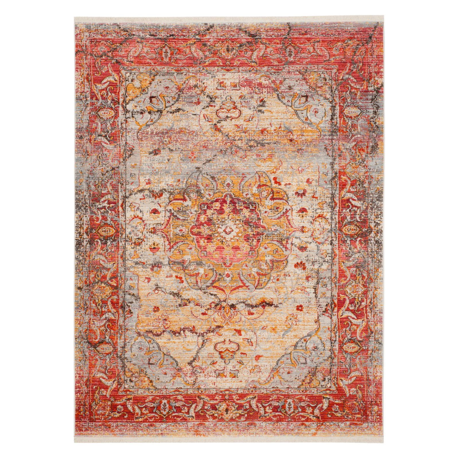 Saffron and Cream Synthetic Persian Area Rug, 6' x 9'