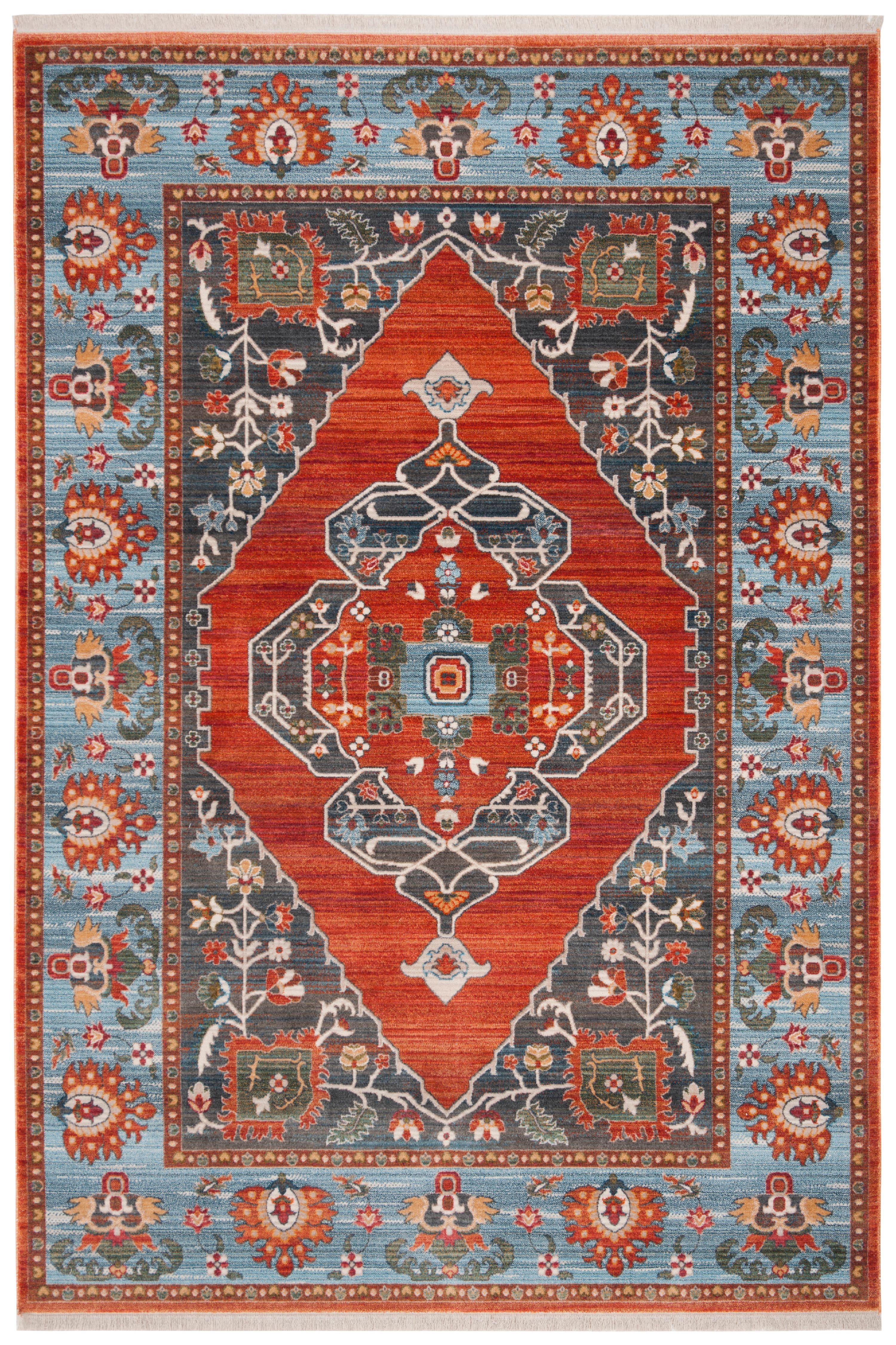Vintage Persian Rust and Blue Synthetic 3' x 5' Area Rug