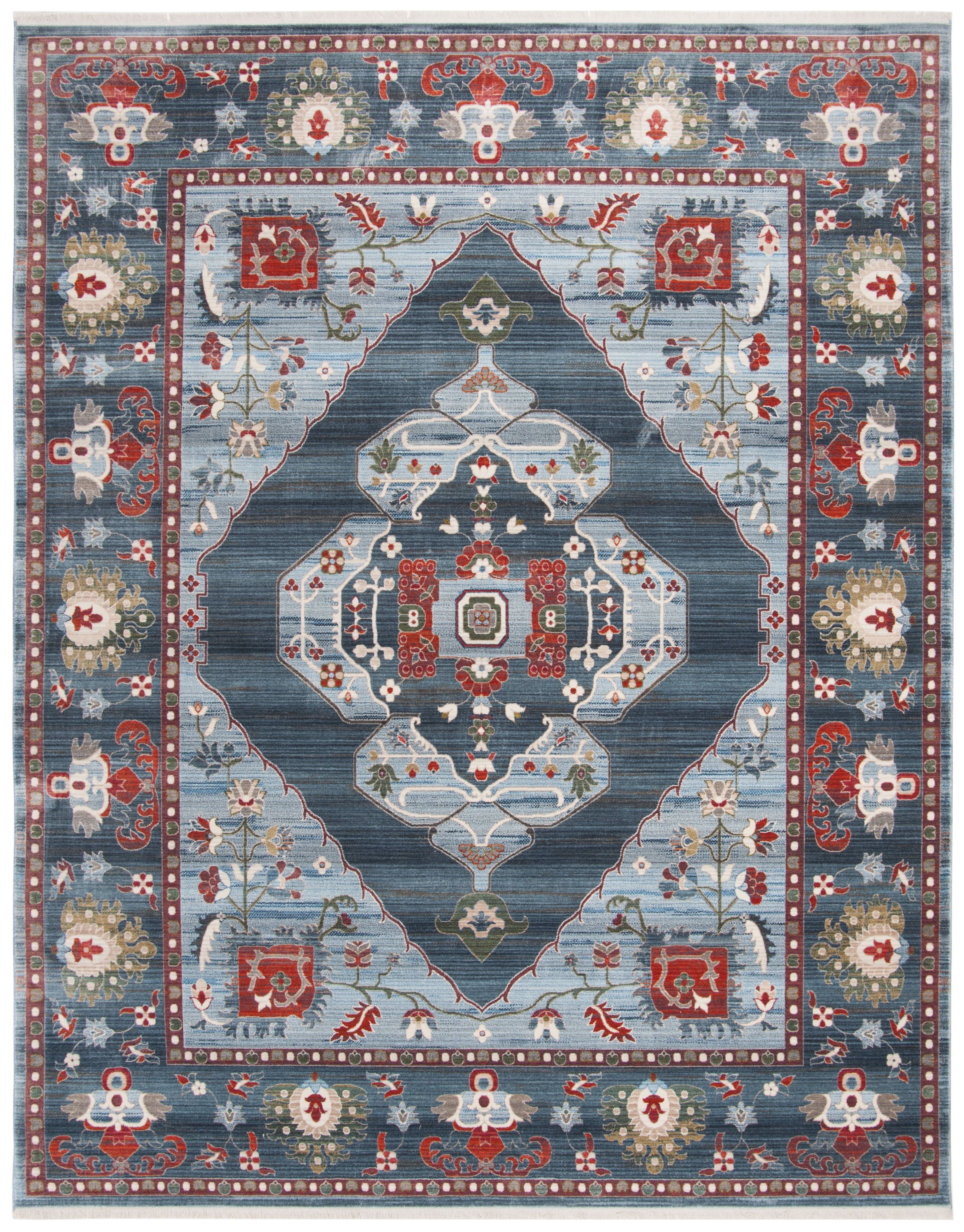 Blue and Light Blue Floral Persian 8' x 10' Synthetic Rug