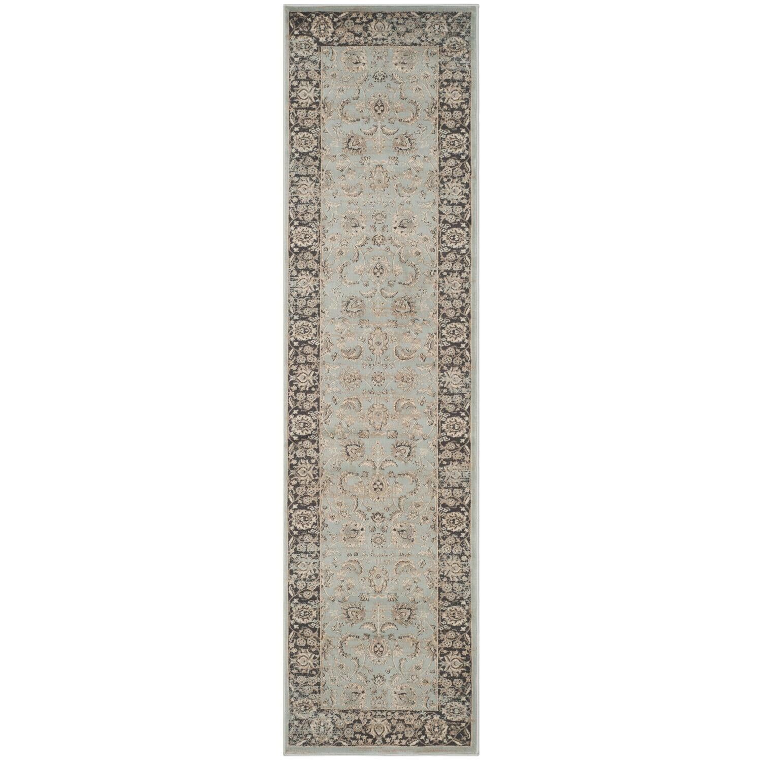 Light Blue and Black Reversible Viscose Cotton Runner Rug