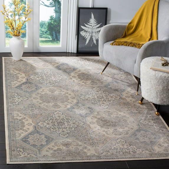 Elegant Cream & Blue Viscose Area Rug, 6'7" x 9'2", Stain-Resistant