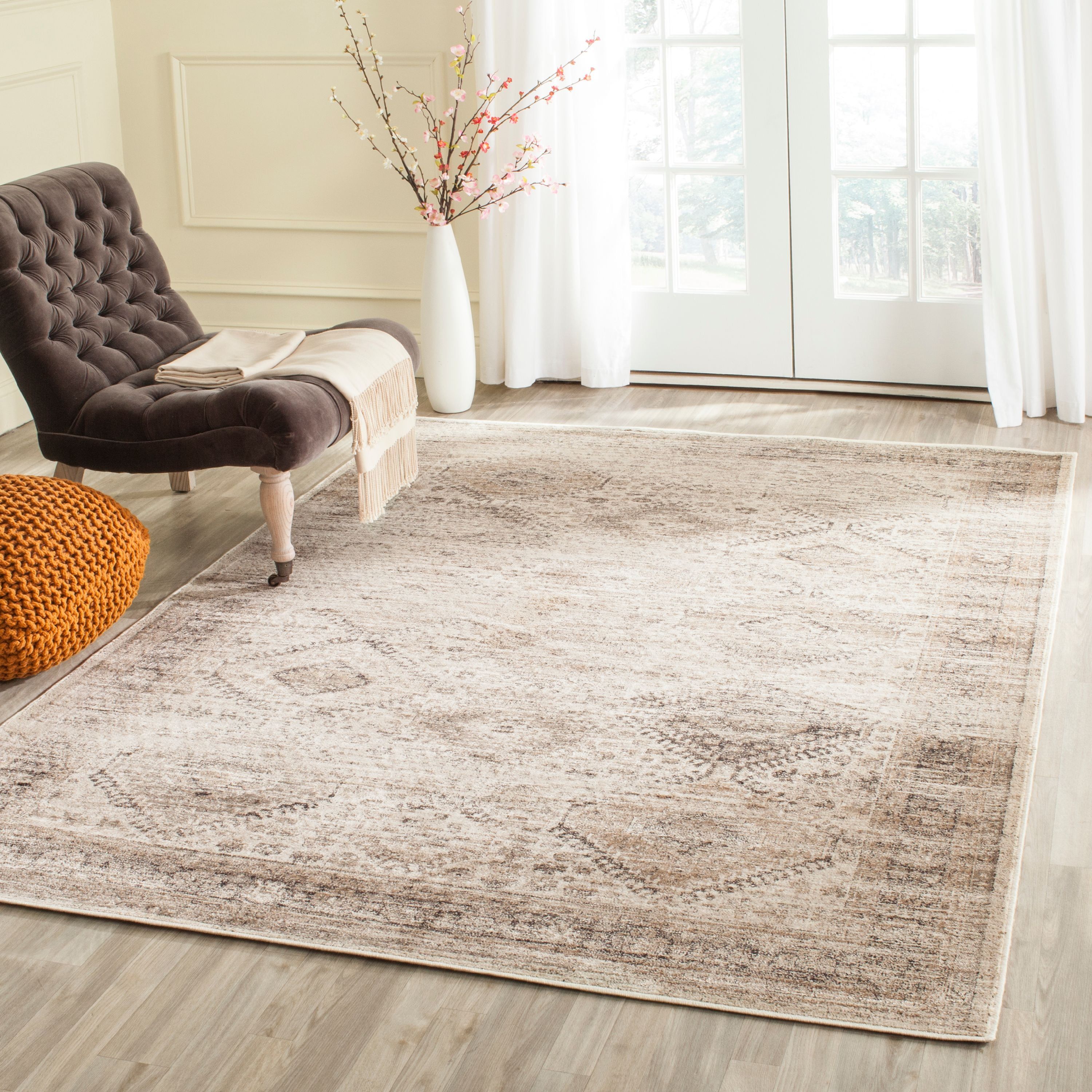 Vintage Stone Rectangular Wool and Viscose Area Rug 10' x 14'