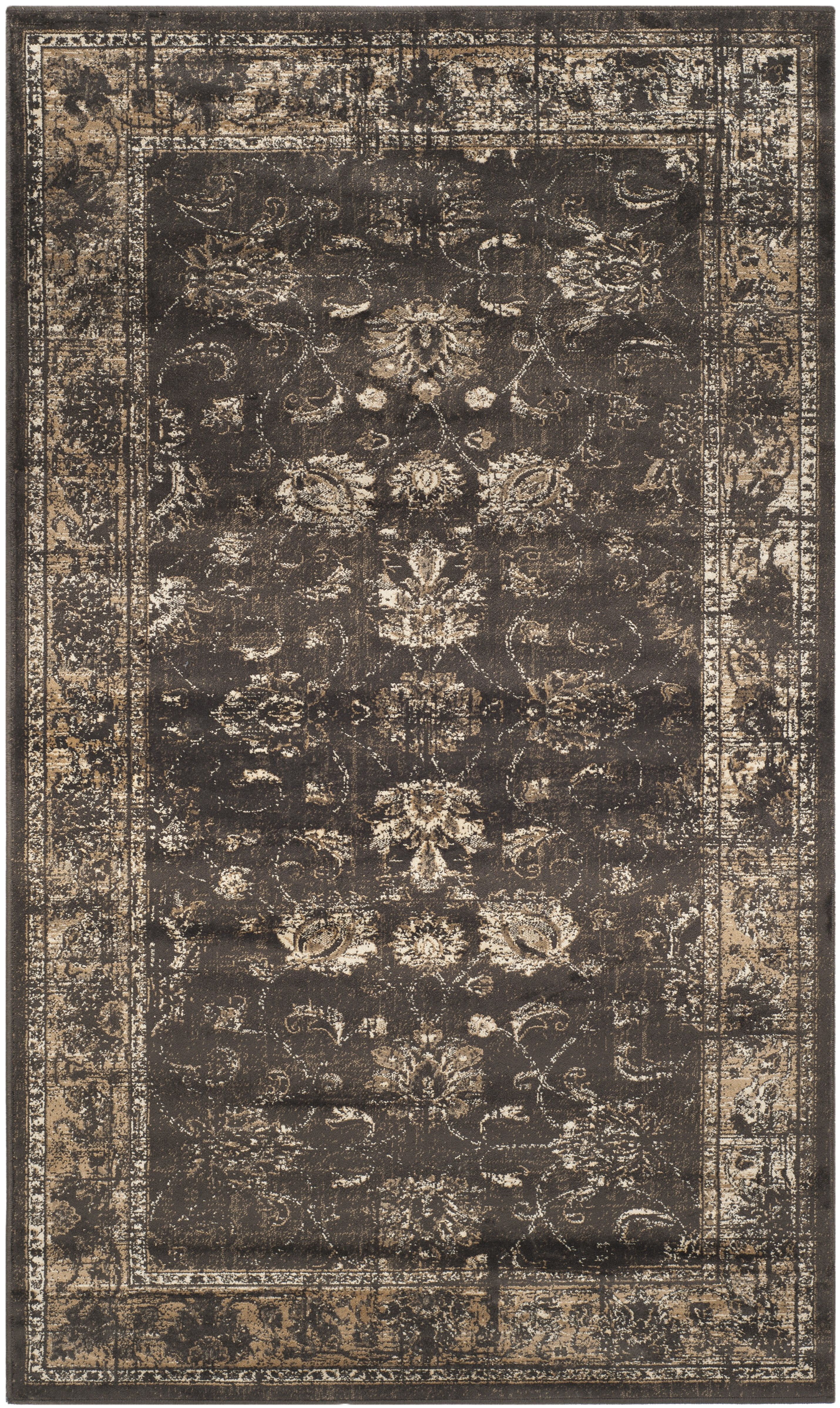 Soft Anthracite Vintage Distressed Viscose Area Rug 3'3" x 4'7"