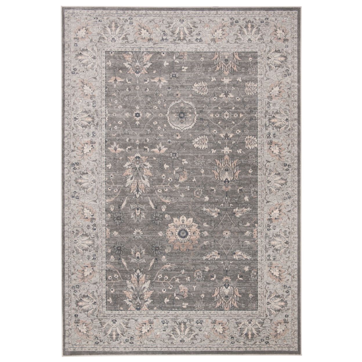 Gray and Beige Rectangular Viscose Vintage Rug