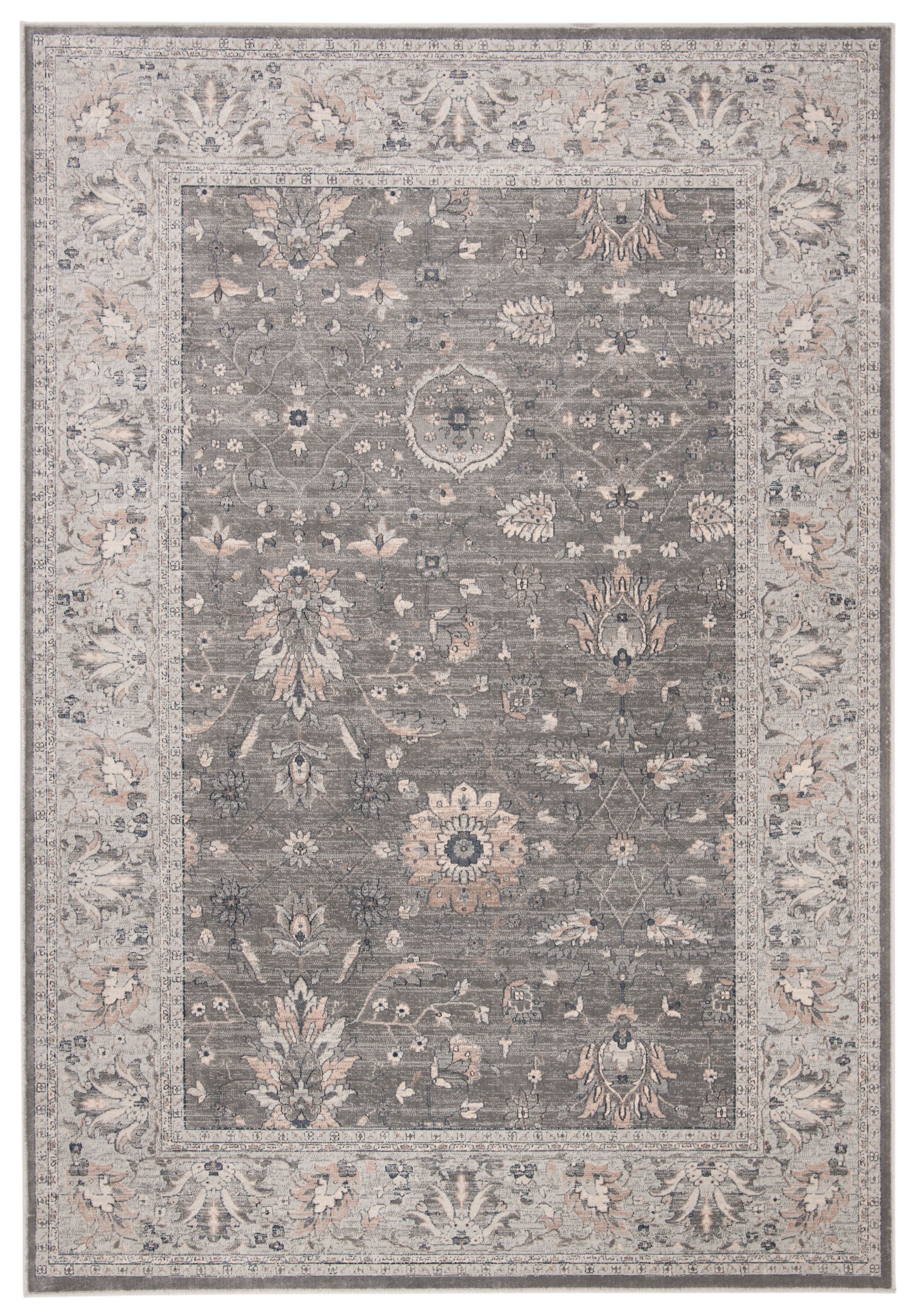 Gray and Beige Rectangular Viscose Vintage Rug