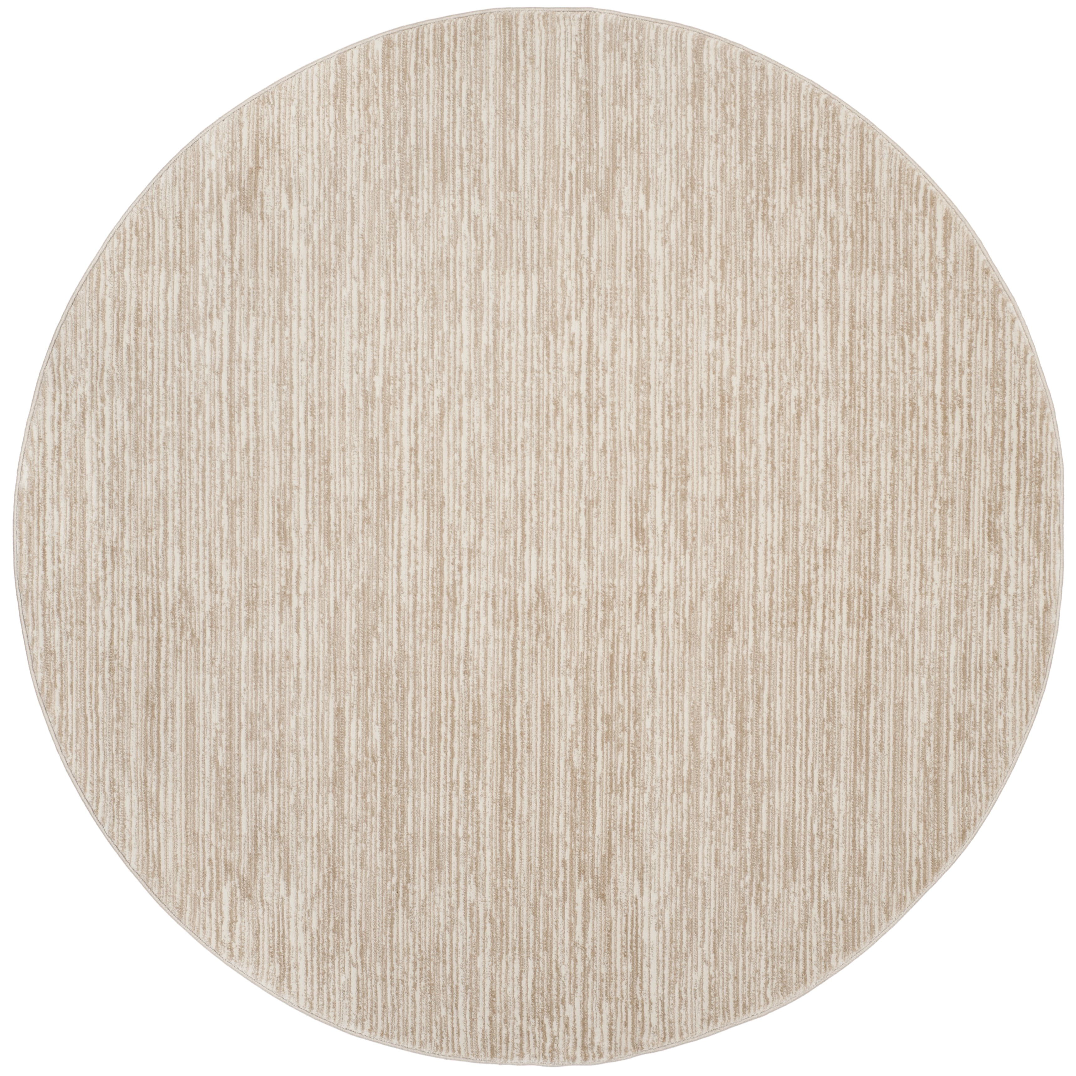 Cream Abstract 11' Round Synthetic Easy-Care Area Rug