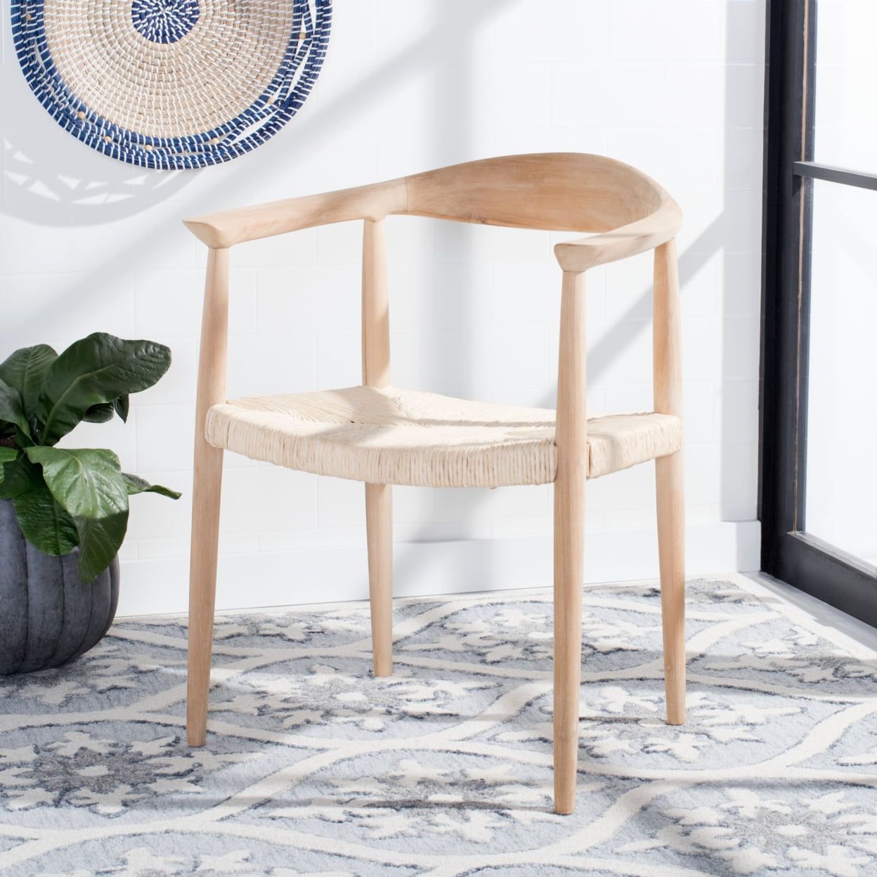 Mid-Century Teak and Twisted Rattan 33" Accent Chair