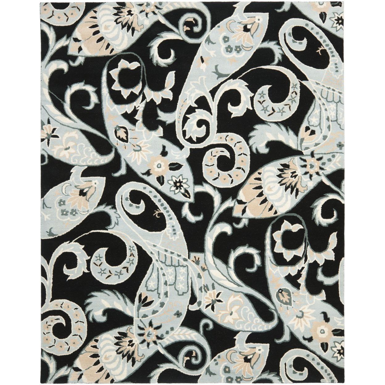 Handmade Black and Multicolor Wool Floral 4' x 6' Area Rug