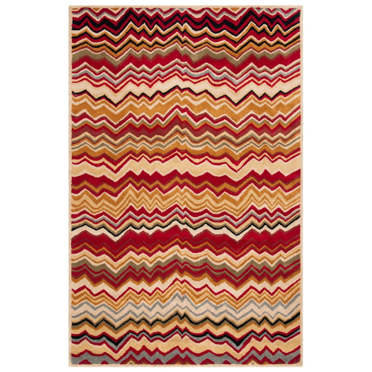 Red and Multi Chevron Hand-Tufted Wool 4' x 6' Area Rug