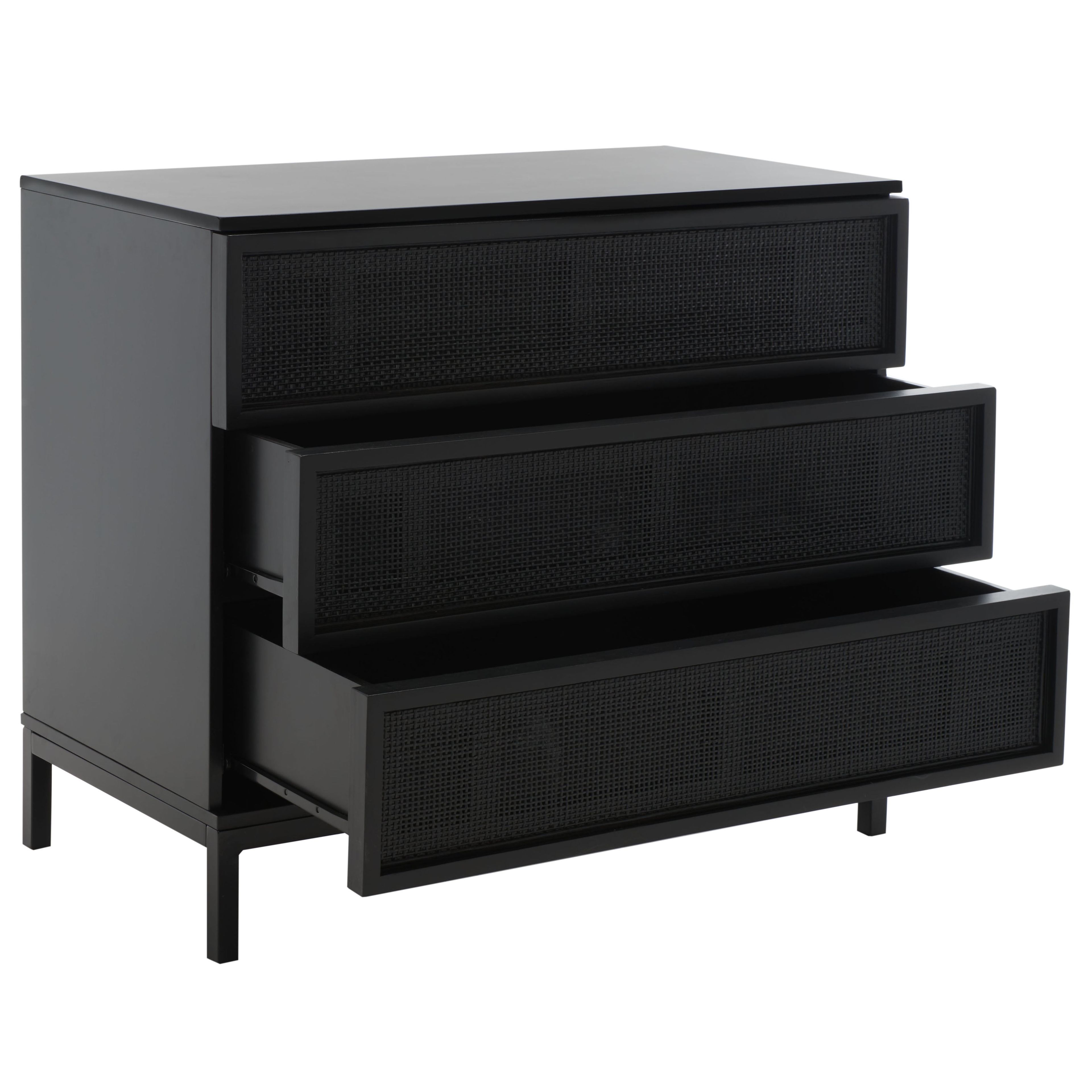 Coastal Chic Black Rattan 3-Drawer Chest (34"W x 18"D x 30"H)