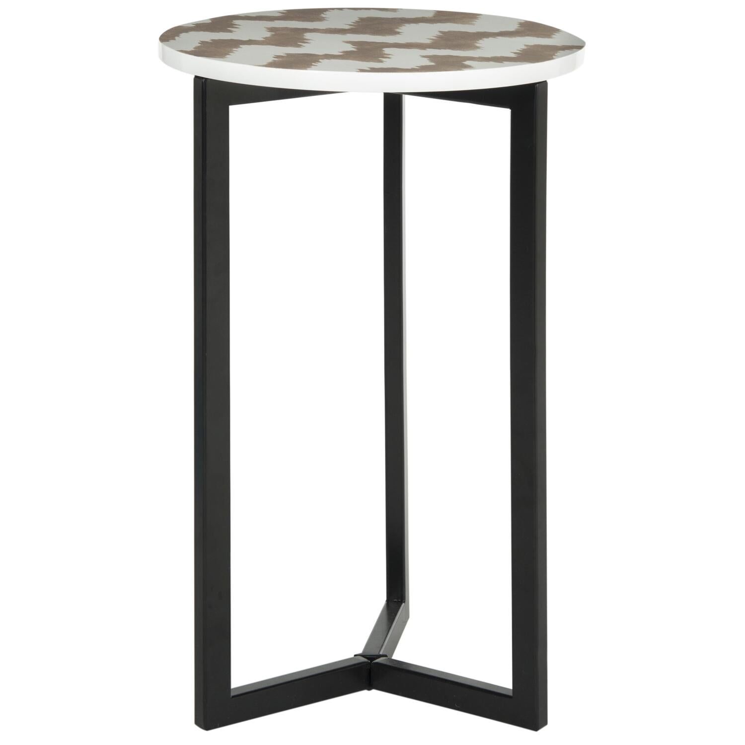 Zaira Round Warm Grey and White Metal End Table