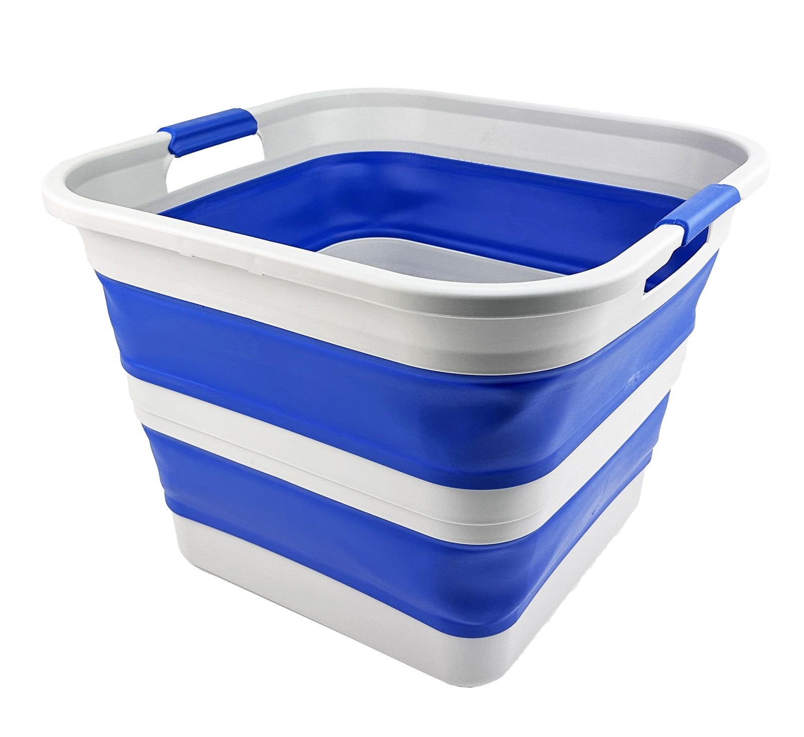 35L Blue and White Collapsible Plastic Laundry Basket