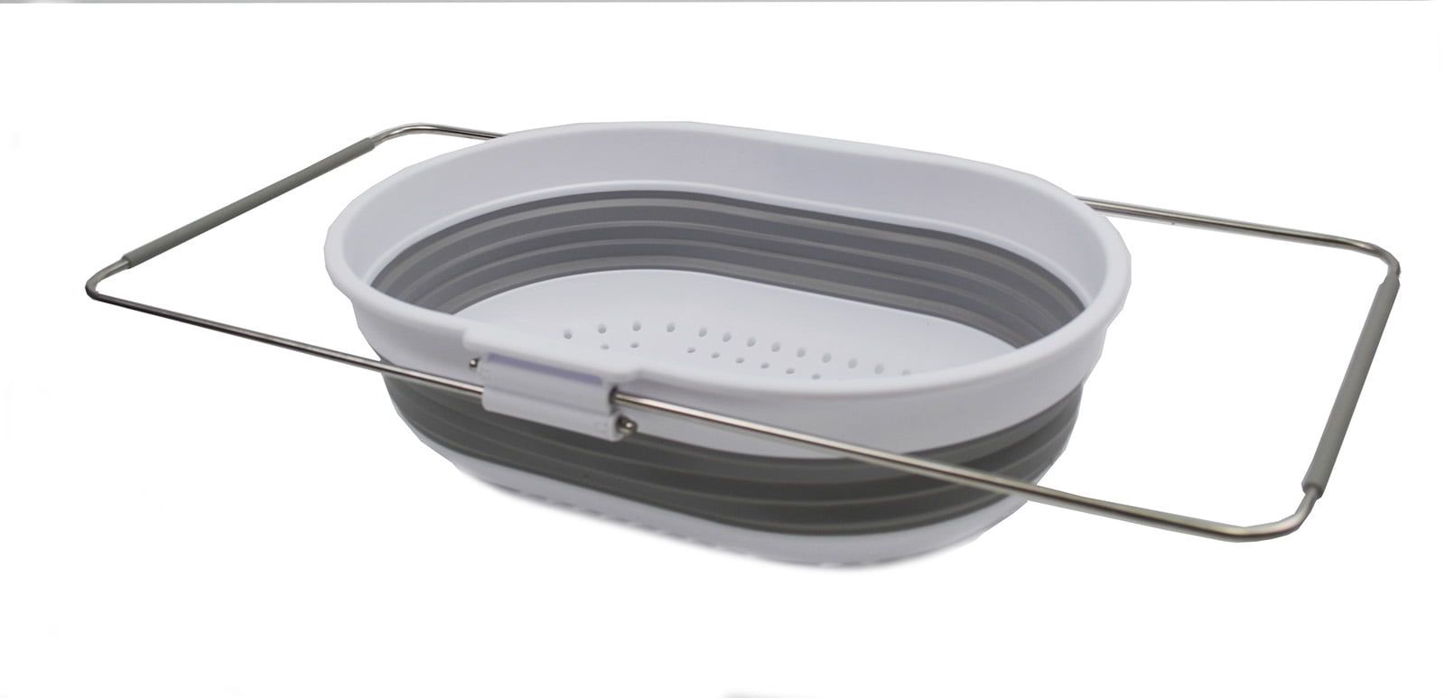 White and Gray Expandable Collapsible Over Sink Colander