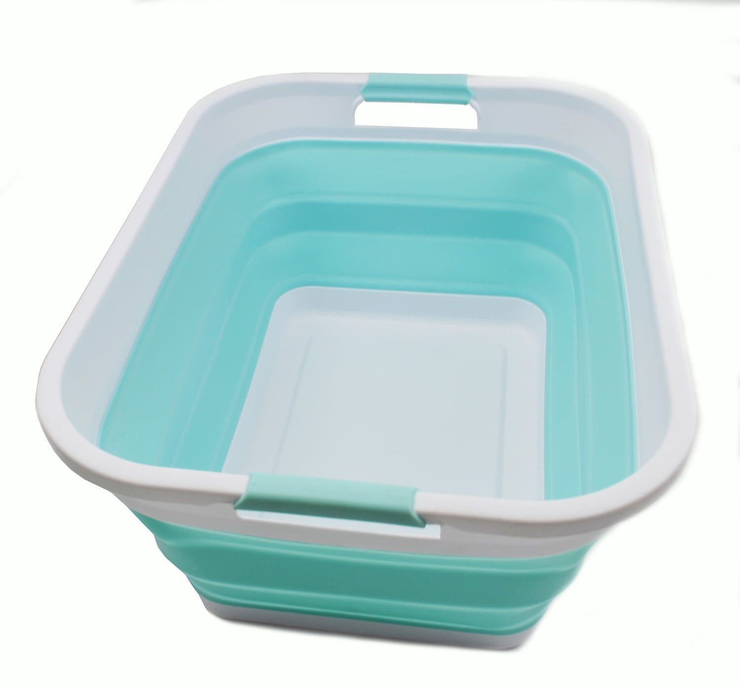 White and Lake Green Collapsible Plastic Laundry Basket