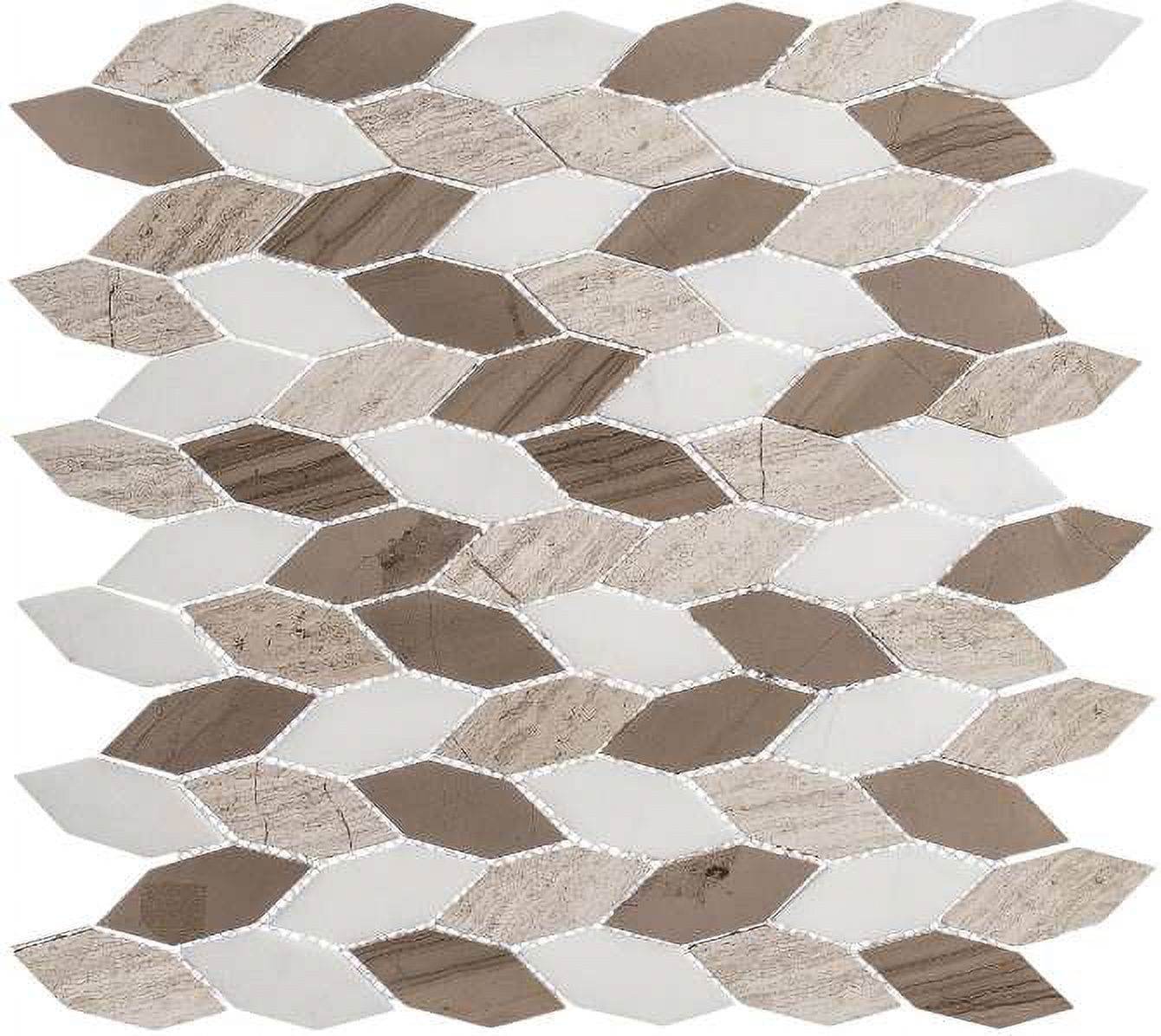 Baskit White Tan Brown Matte Geometric Natural Stone Mosaic Tile