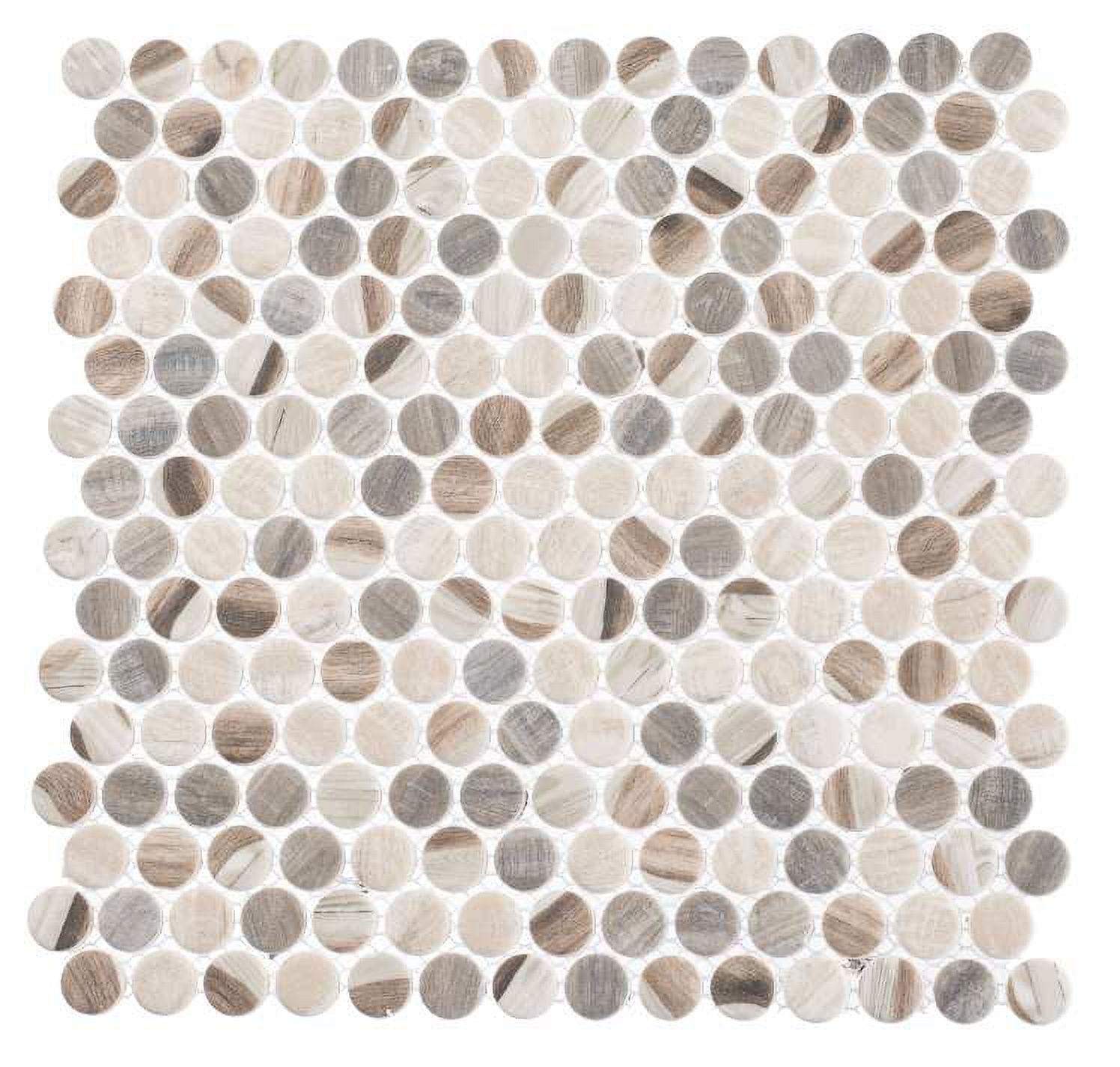 Noel Off-White and Gray Glass Penny Round Mosaic Tile