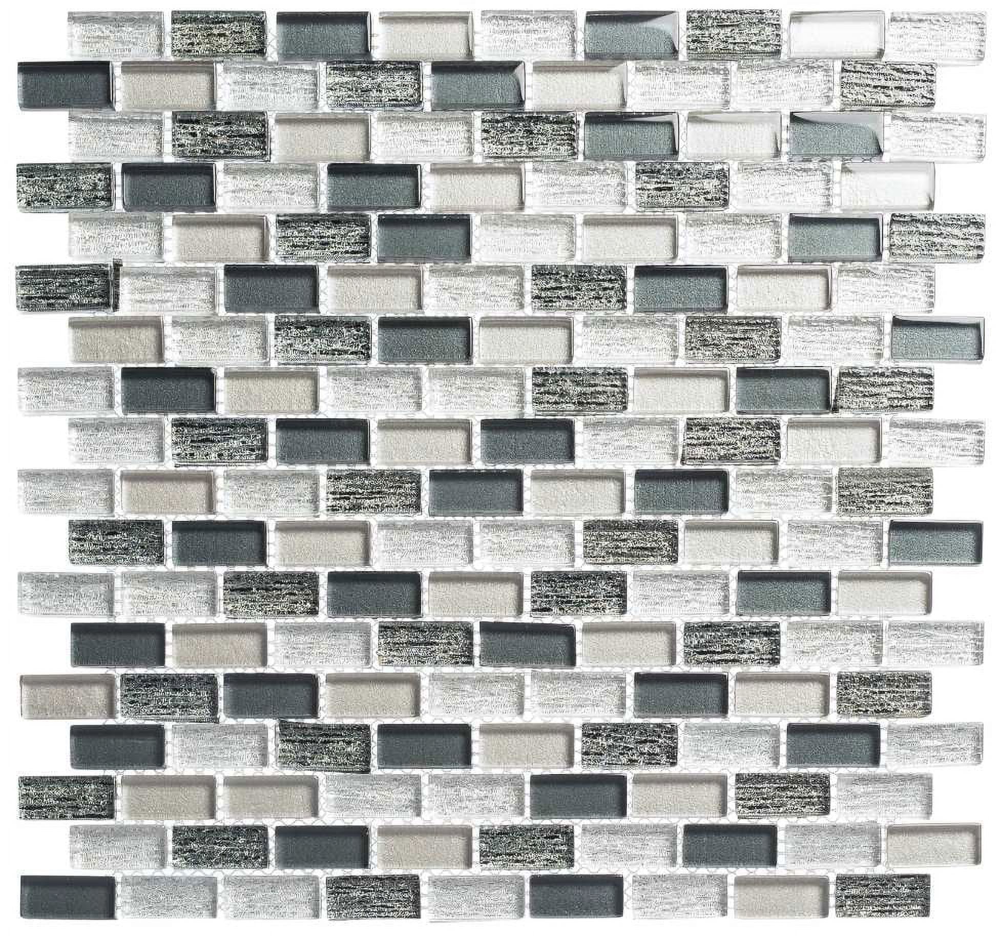 Gray and Black Glass Brick Joint Mosaic Tile Sheet