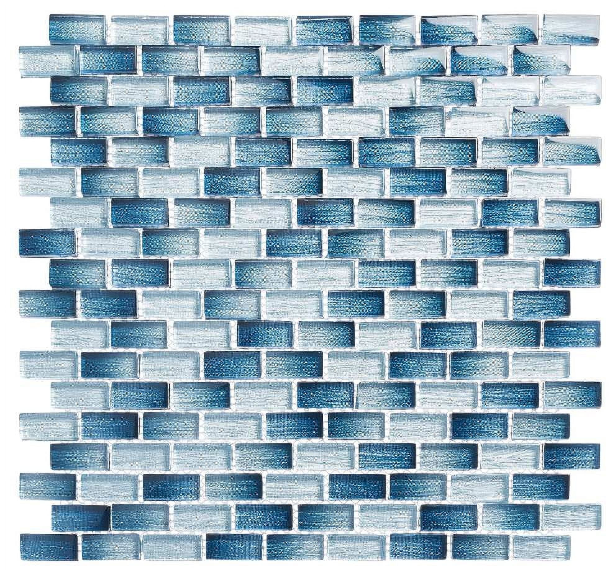 Denimi Blue Glass Brick Joint Mosaic Tile Sample