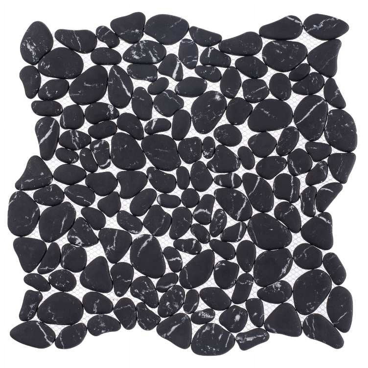 Zen Black Pebble Stone Look Matte Glass Mosaic Tile