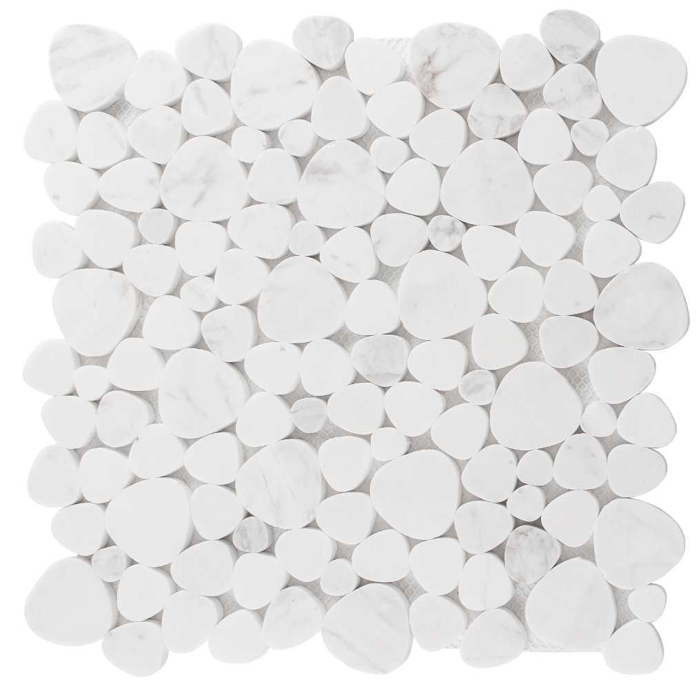 Halo White Matte Pebble Mosaic Marble Tile