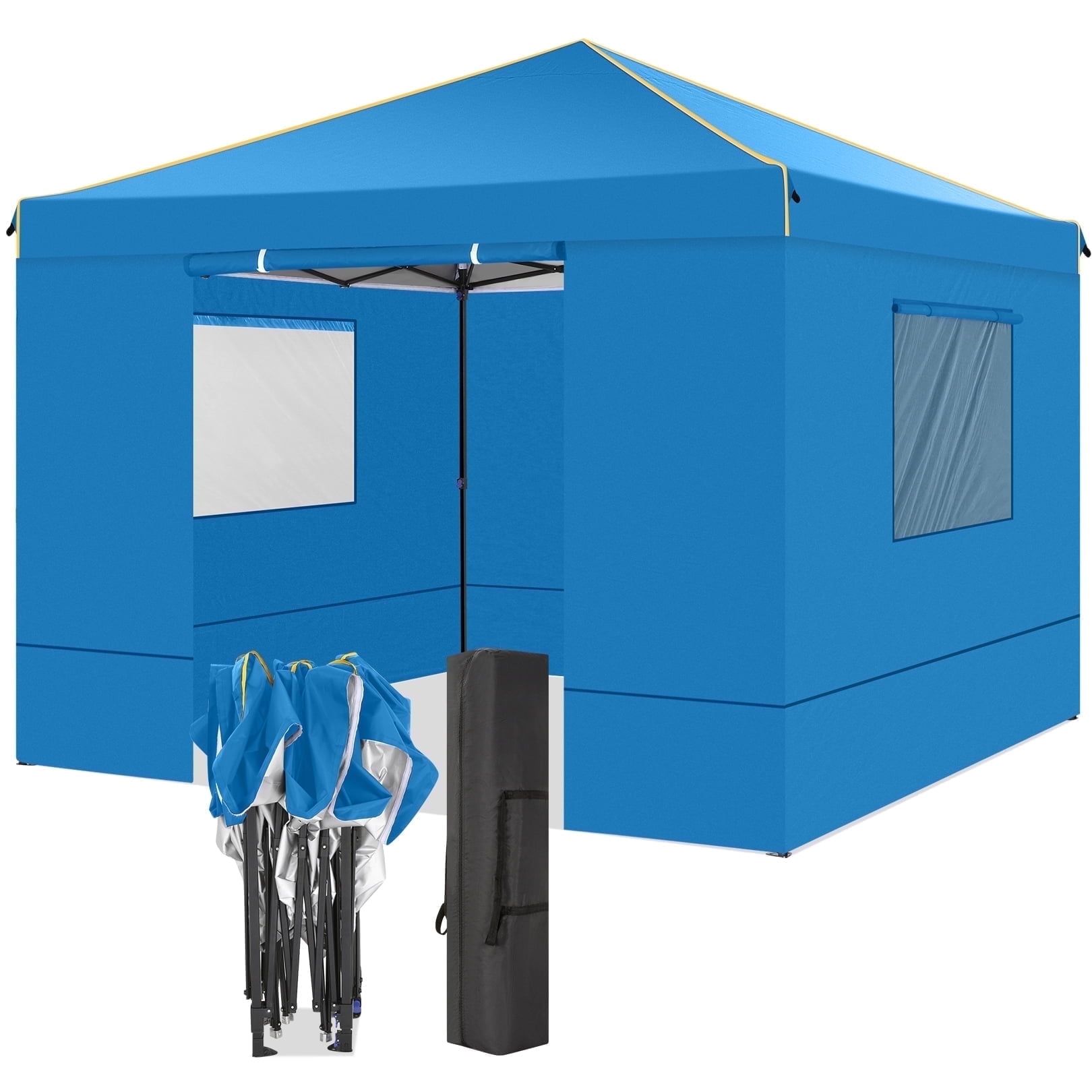 Blue 10x10 ft Waterproof Alloy Steel Pop-Up Canopy Tent with Mesh Windows