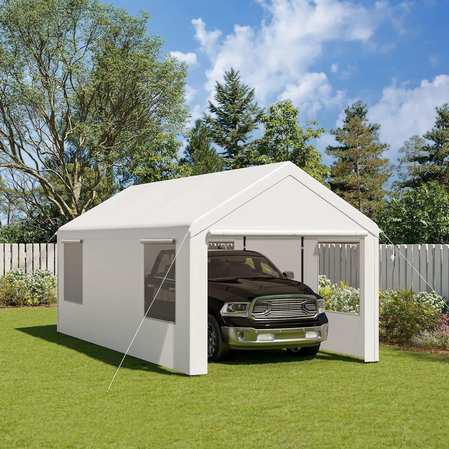 10' x 20' White Portable Alloy Steel Carport