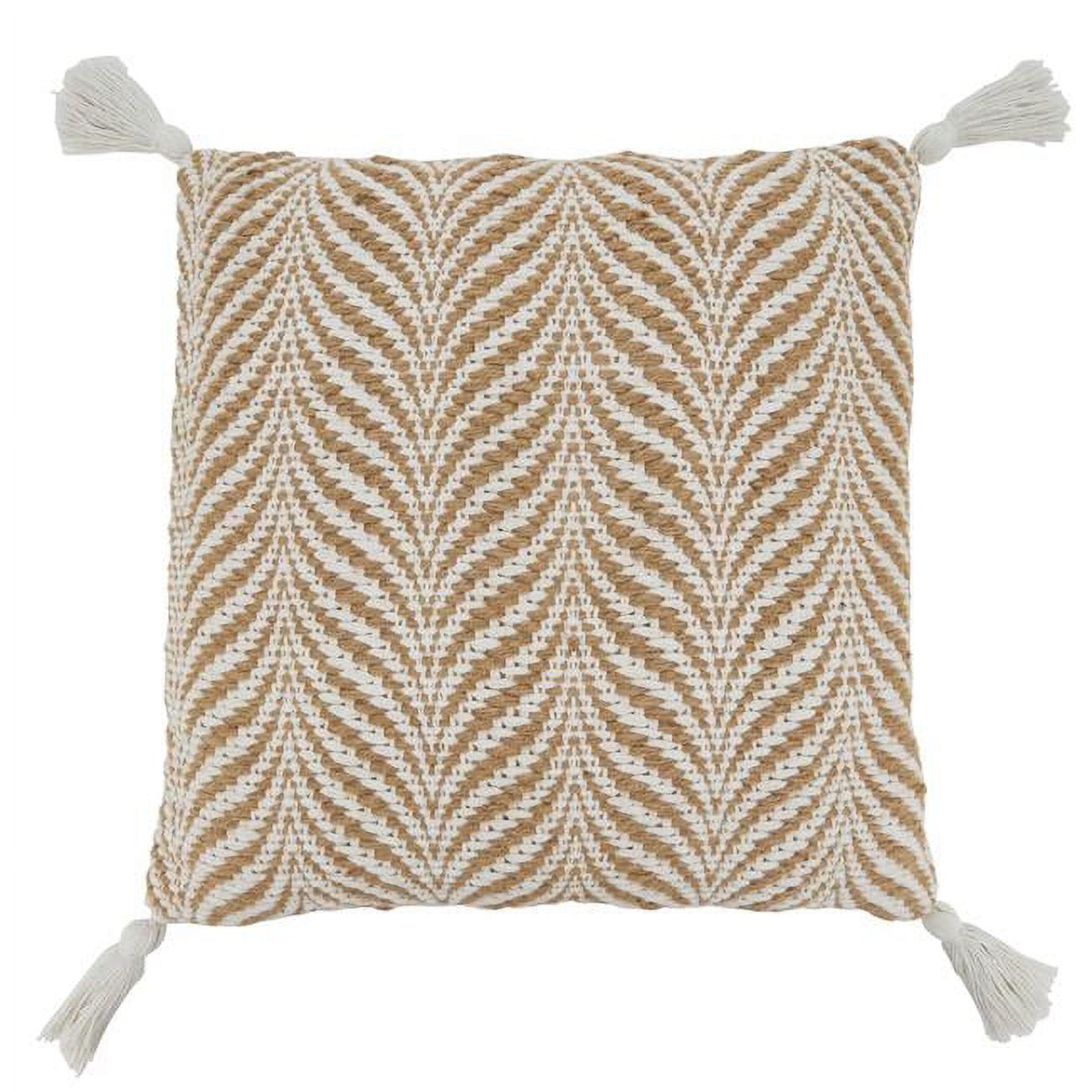 Natural Jute and Cotton Wavy Chevron 20" Square Throw Pillow