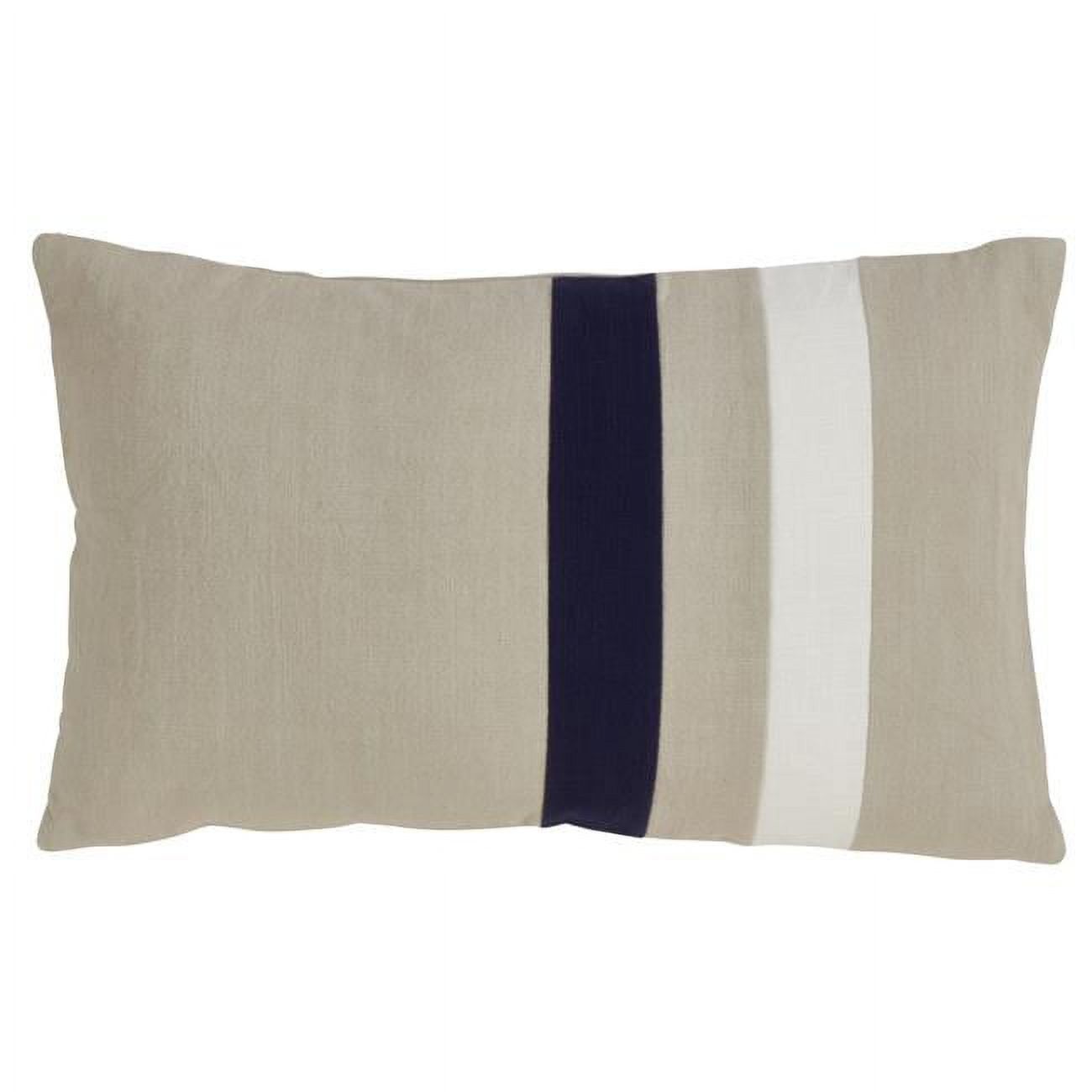 Beige Cotton Throw Pillow with Dual Stripe Design