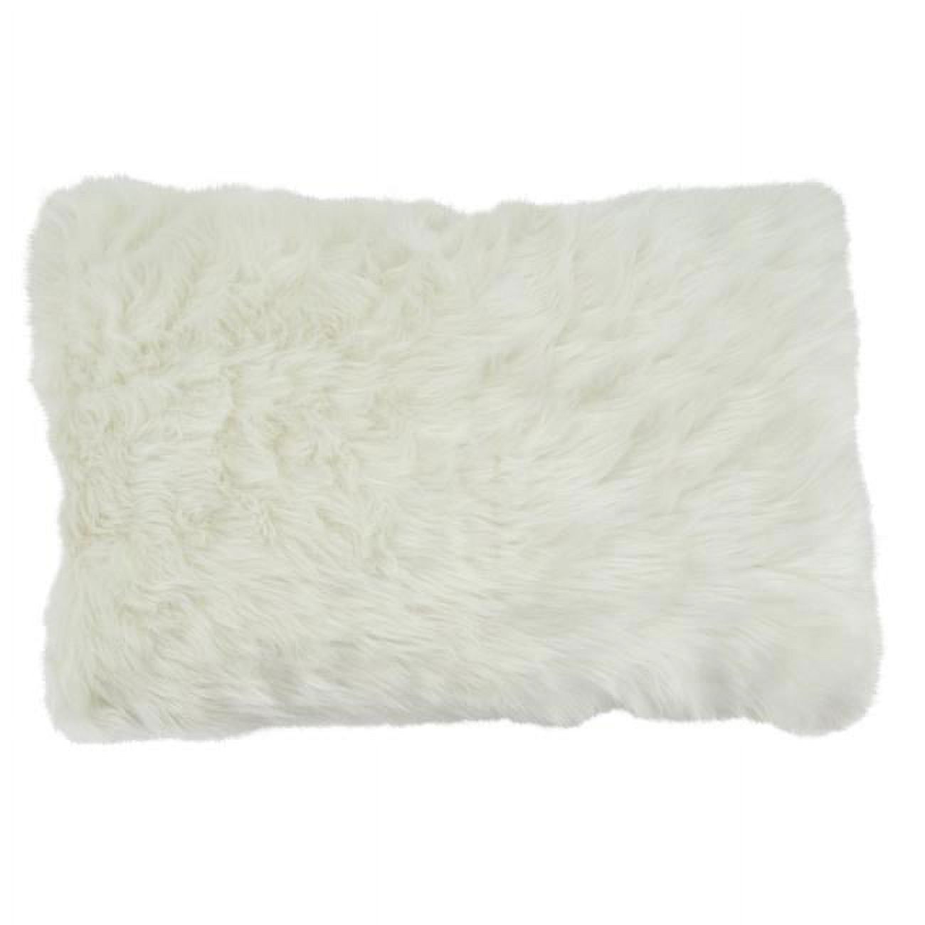 White Faux Fur Rectangular Down Alternative Throw Pillow