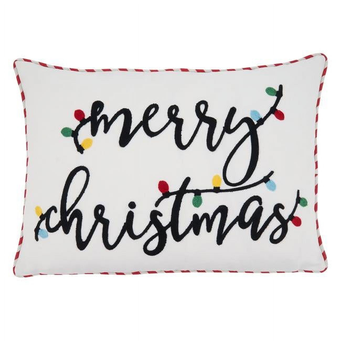 White Cotton Embroidered Merry Christmas Pillow Cover 14x20