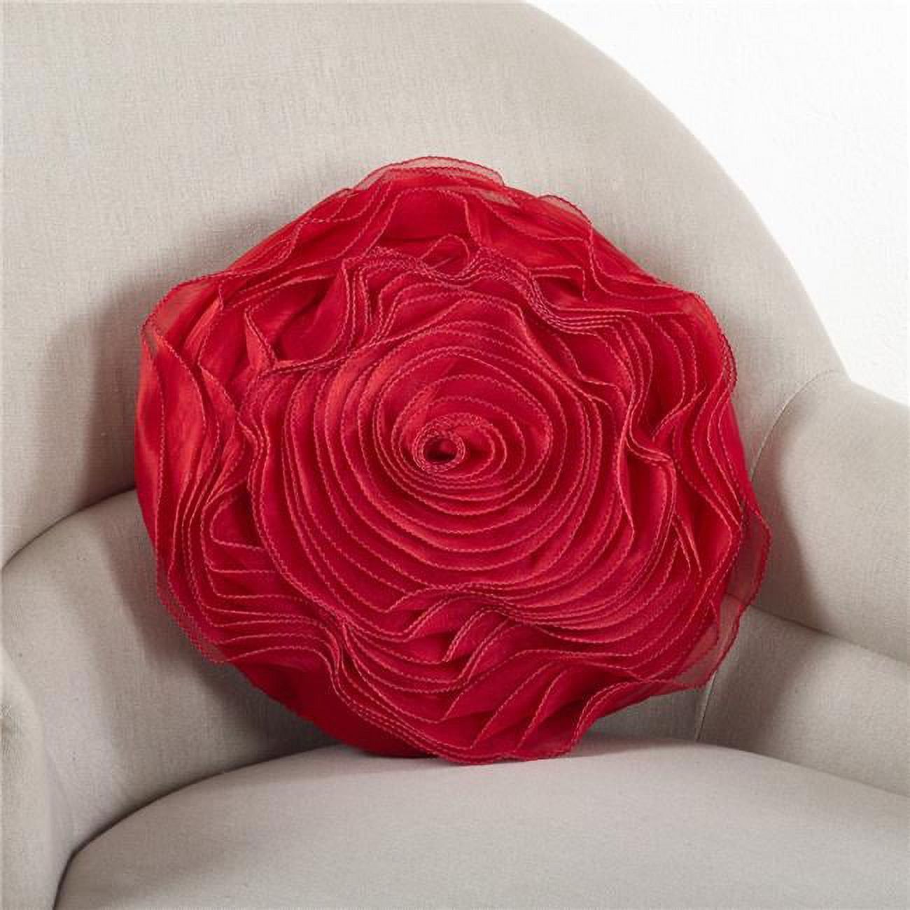 Red Round Rose Design Polyester Throw Pillow 16"