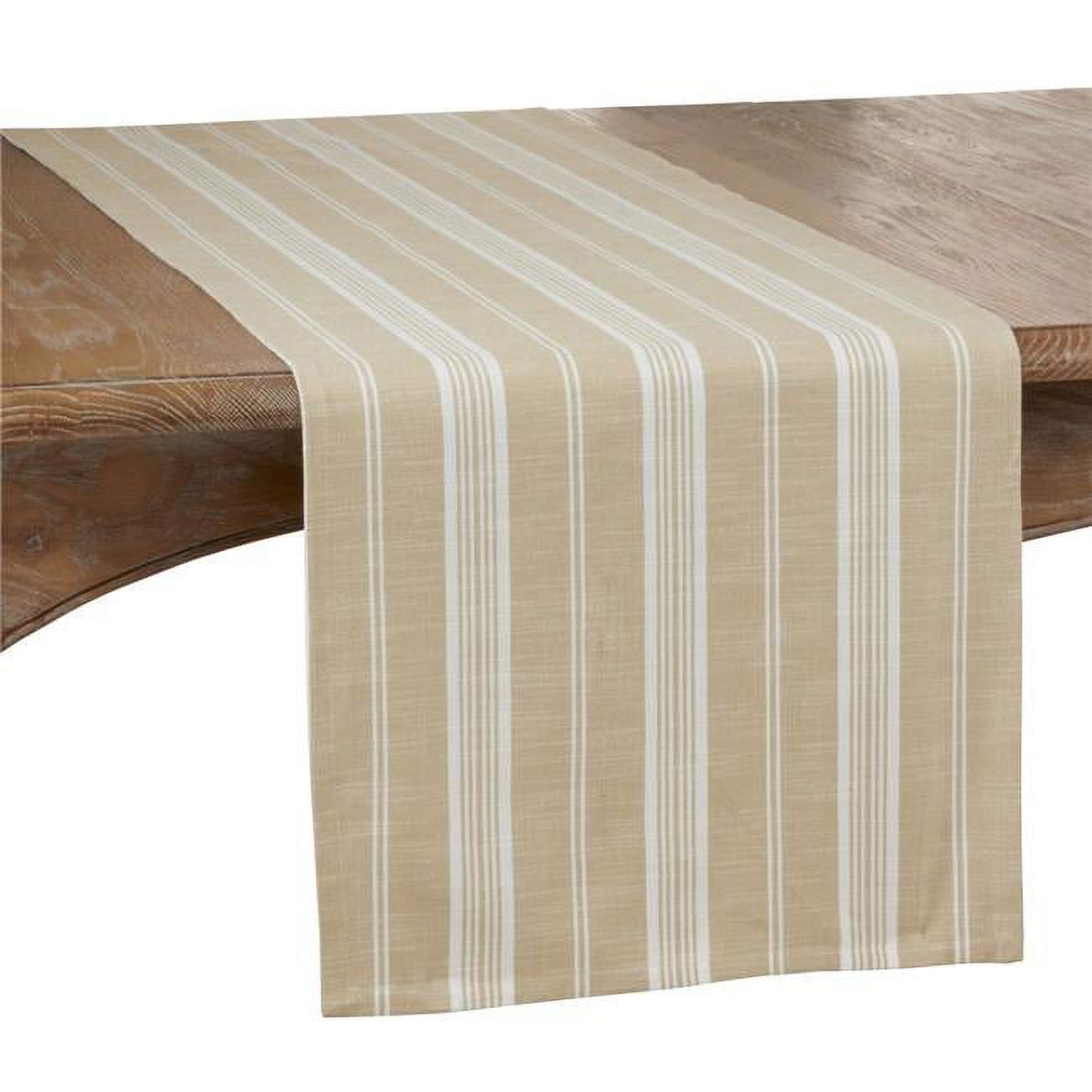 Beige and Khaki Striped Cotton Table Runner