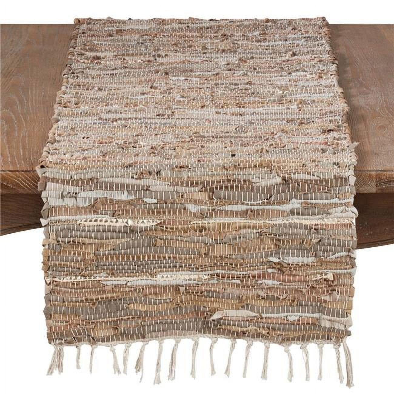 Natural Cotton and Leather Chindi Table Runner, 16" x 72"