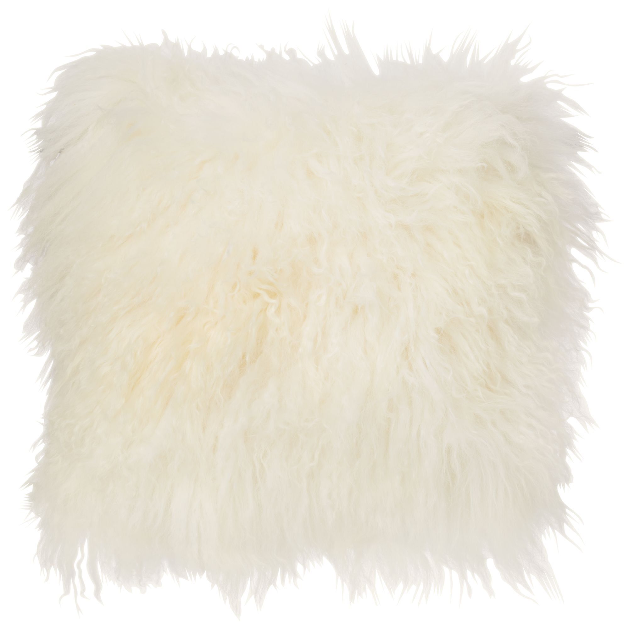 Ivory 16" Square Wool Mongolian Lamb Fur Throw Pillow