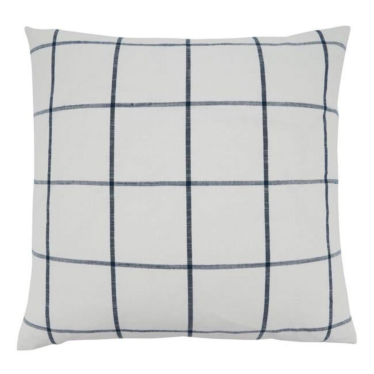 Saro 20" Square White and Gray Plaid Throw Pillow with Down Filling