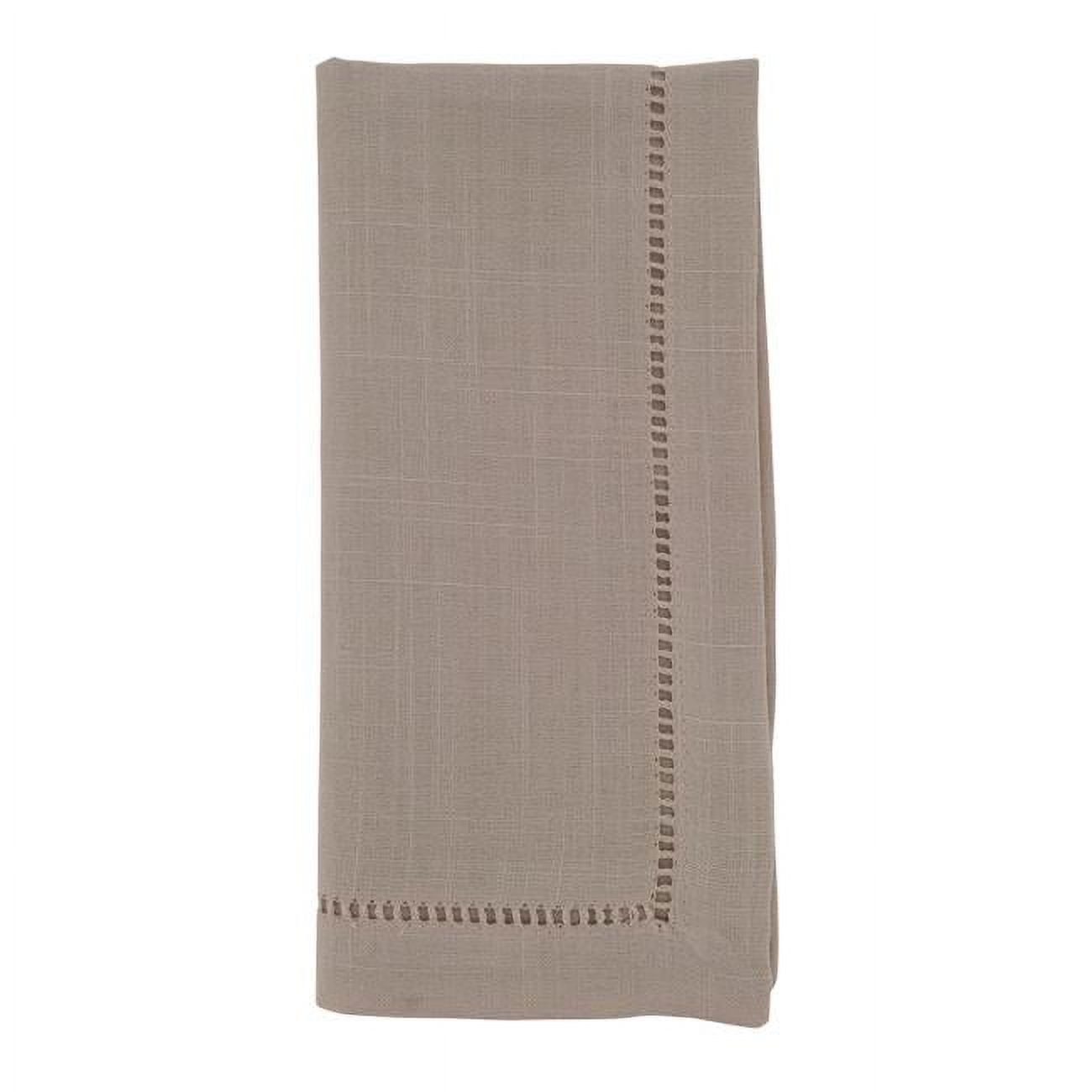 Tan Square Hemstitch Border Dinner Napkins, Set of 12, 20"