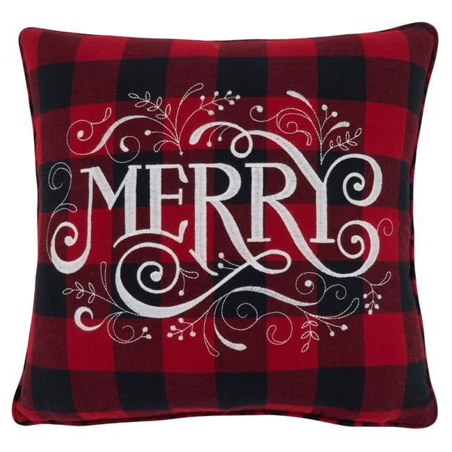 Red Buffalo Plaid Merry Embroidered Euro Pillow Cover